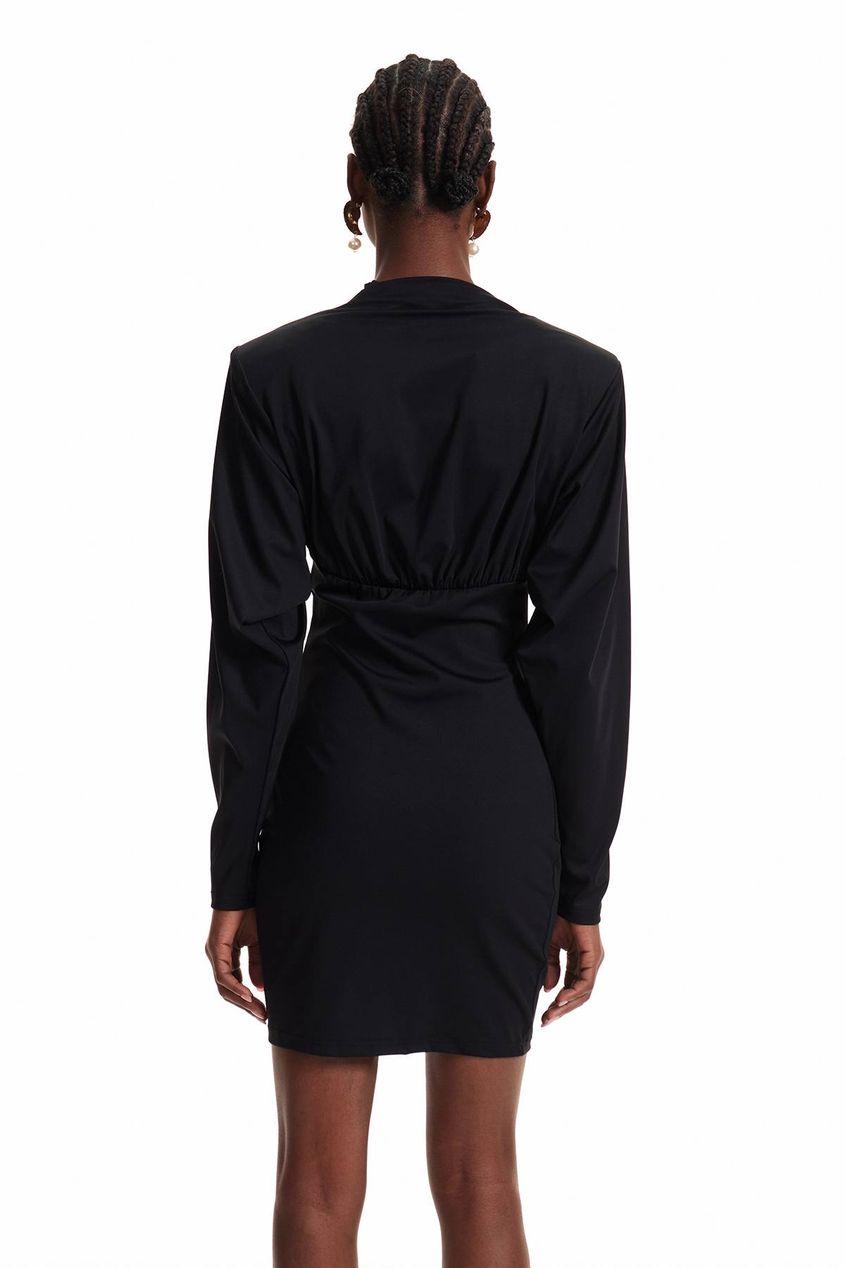 Dermid Long Sleeve Plunge Ruch Mini Dress