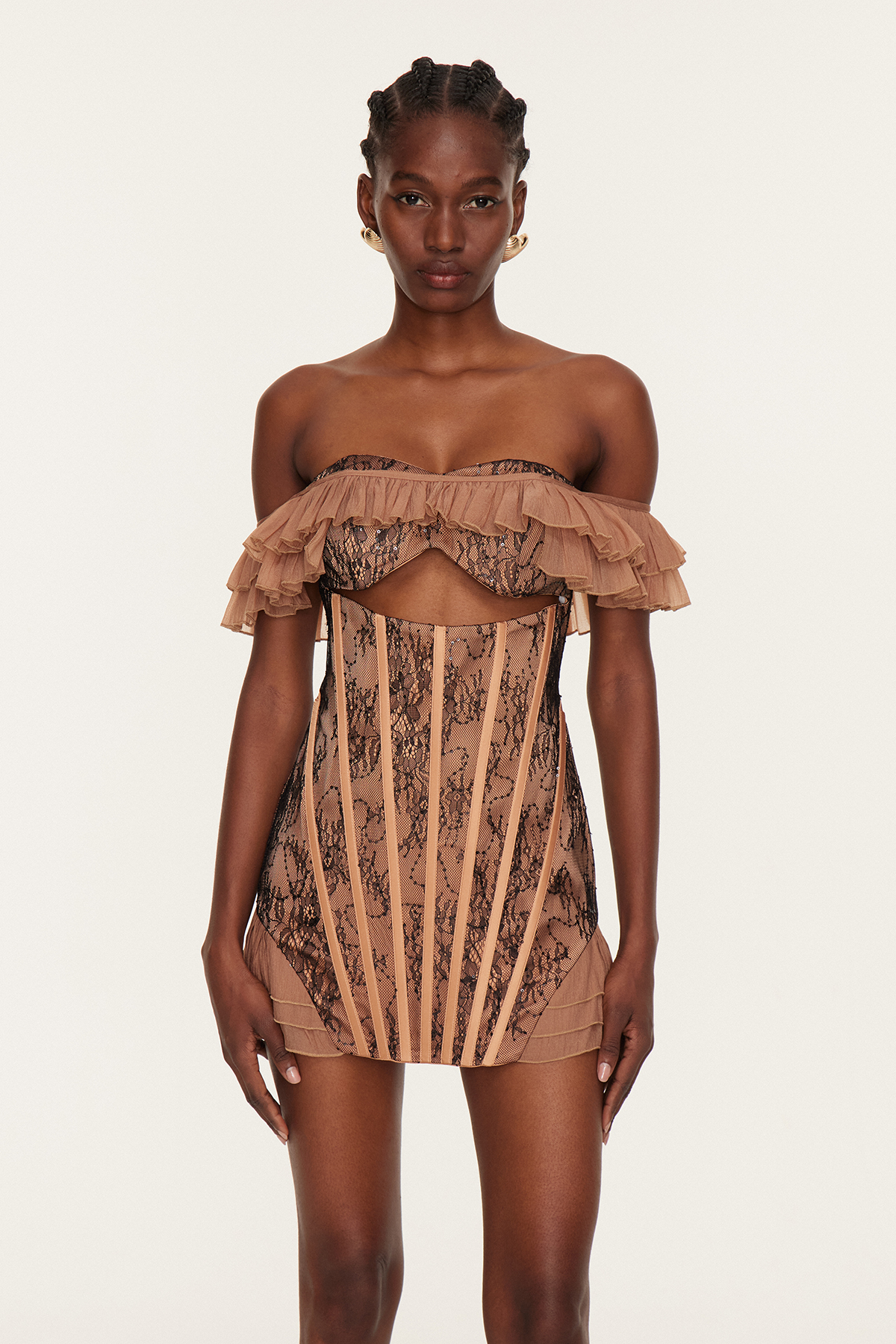 Dervila Off Shoulder Ruffle Corset Mini Dress