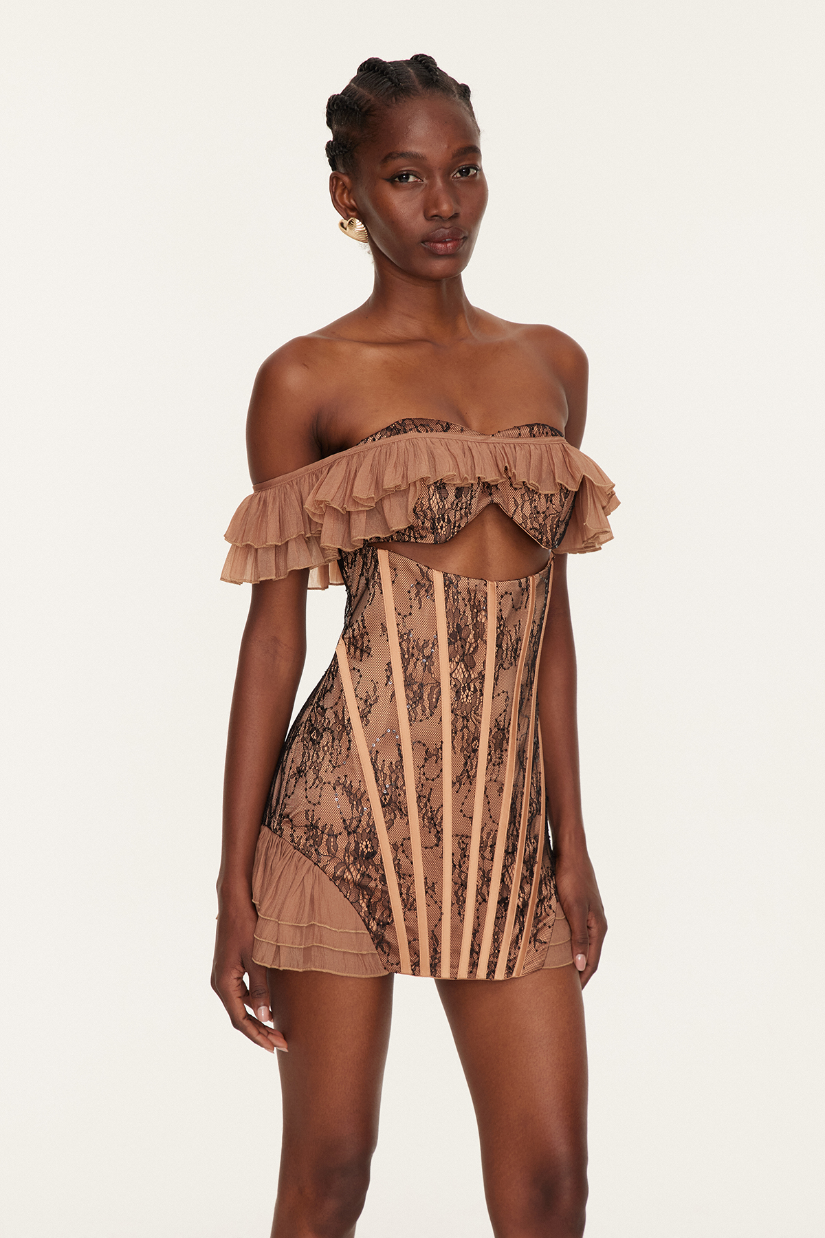 Dervila Off Shoulder Ruffle Corset Mini Dress