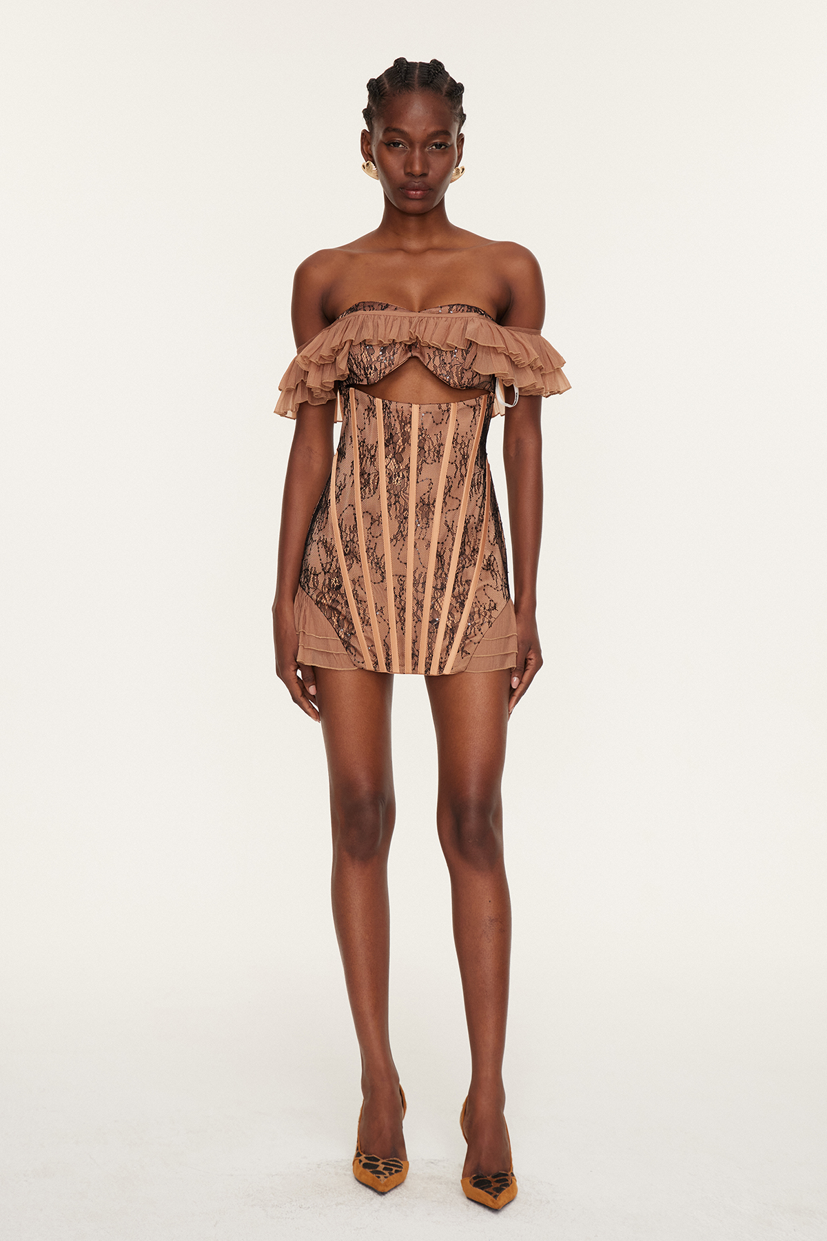 Dervila Off Shoulder Ruffle Corset Mini Dress