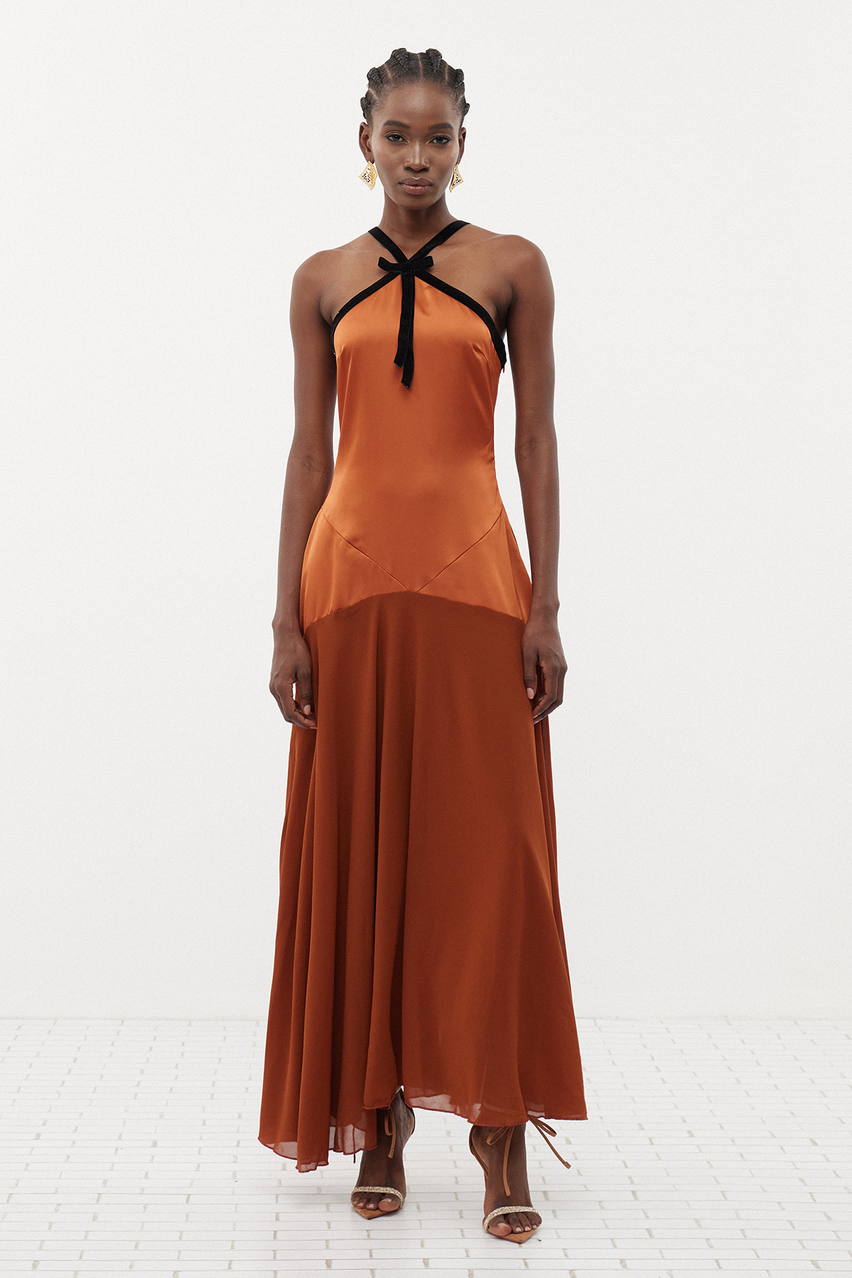 Desdemona Halter Neck Ruffle Maxi Dress