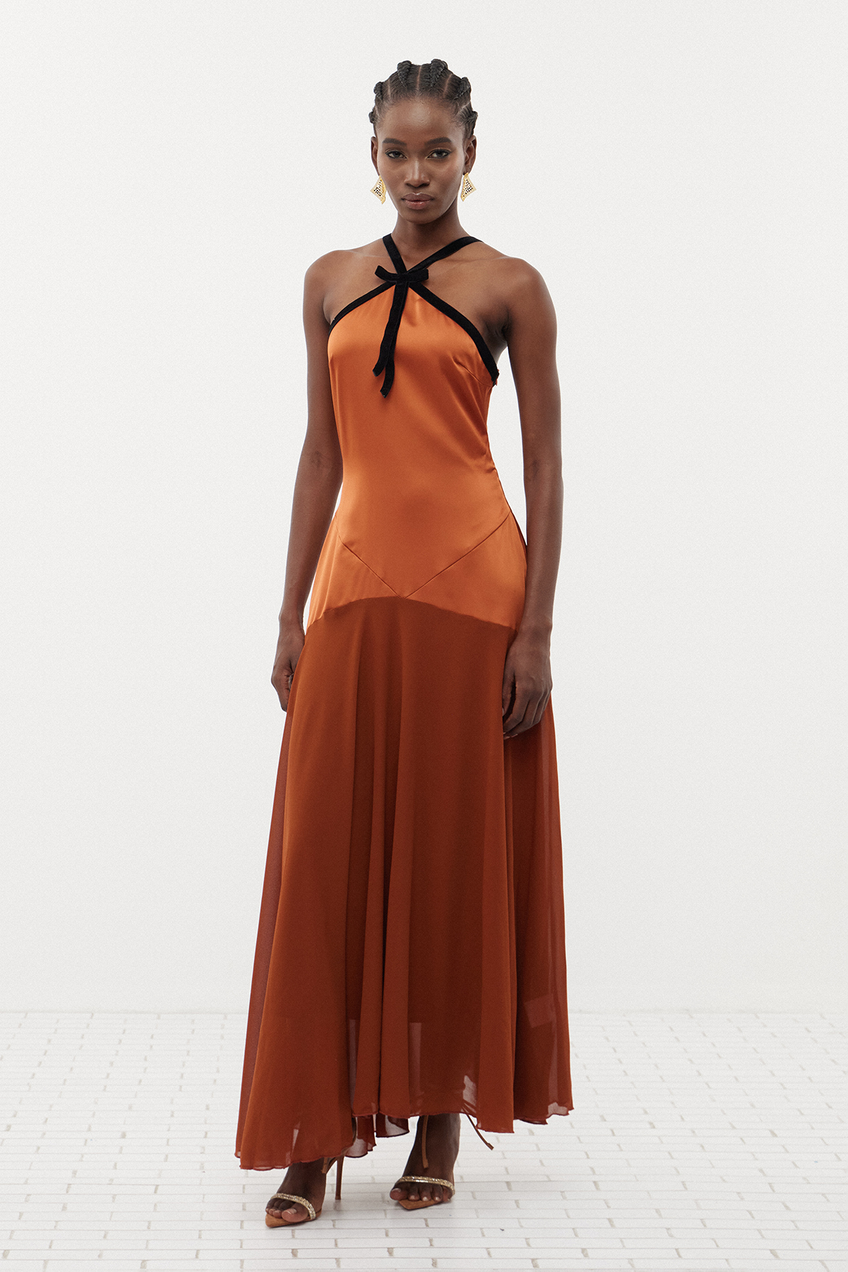 Desdemona Halter Neck Ruffle Maxi Dress