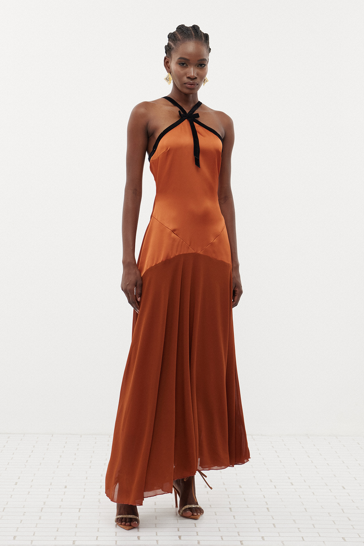 Desdemona Halter Neck Ruffle Maxi Dress