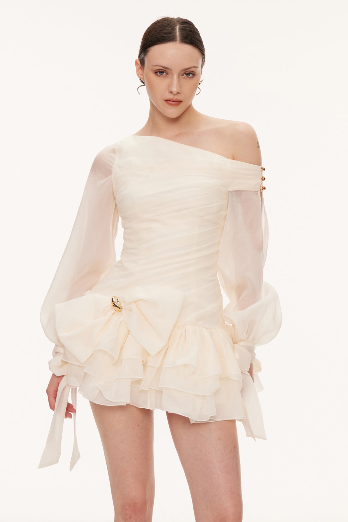 Deshaun Bow Asymmetric Puffy Mini Dress