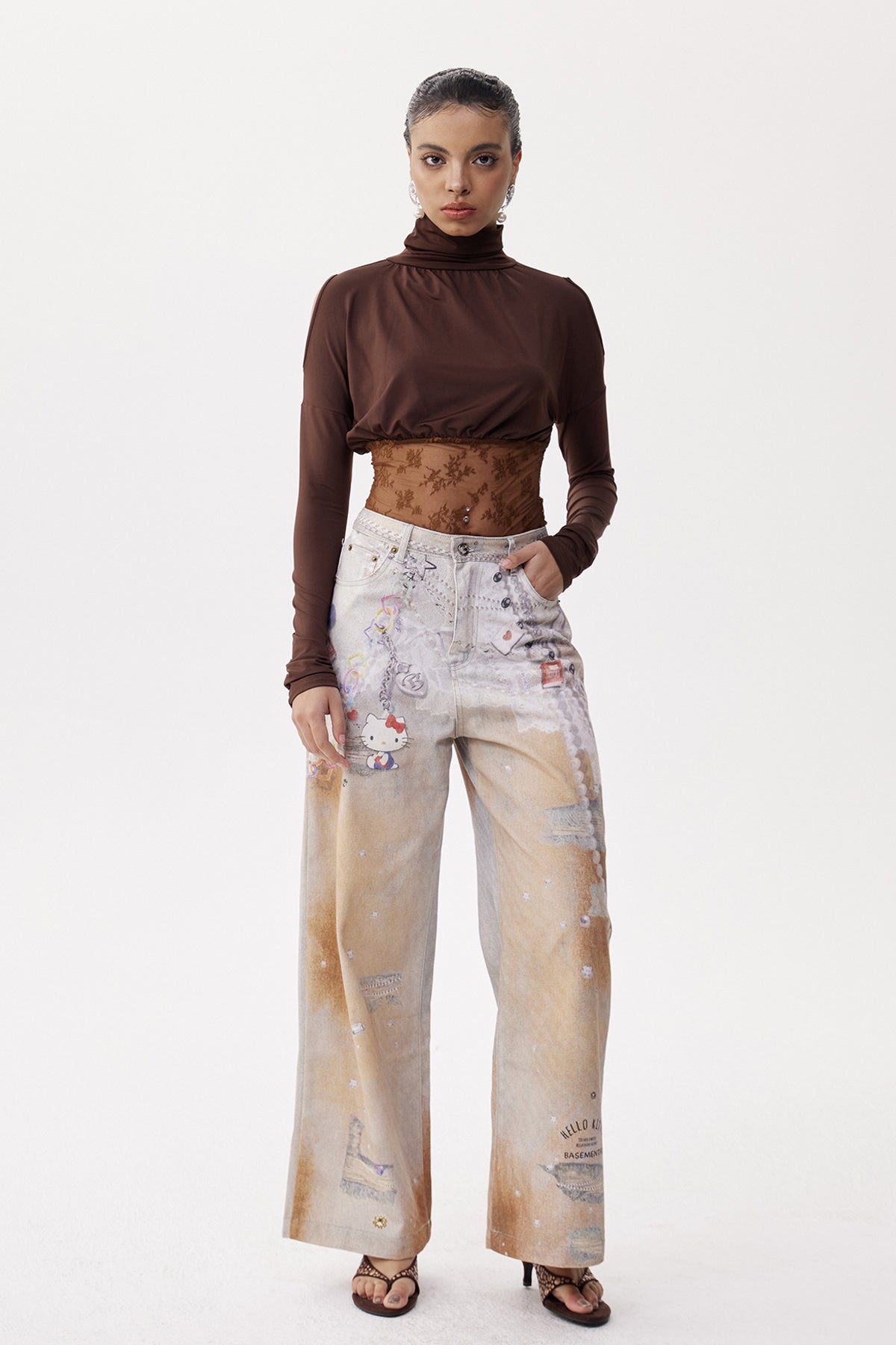 Desideratus Deconstruct Cutout Lace Top In Brown