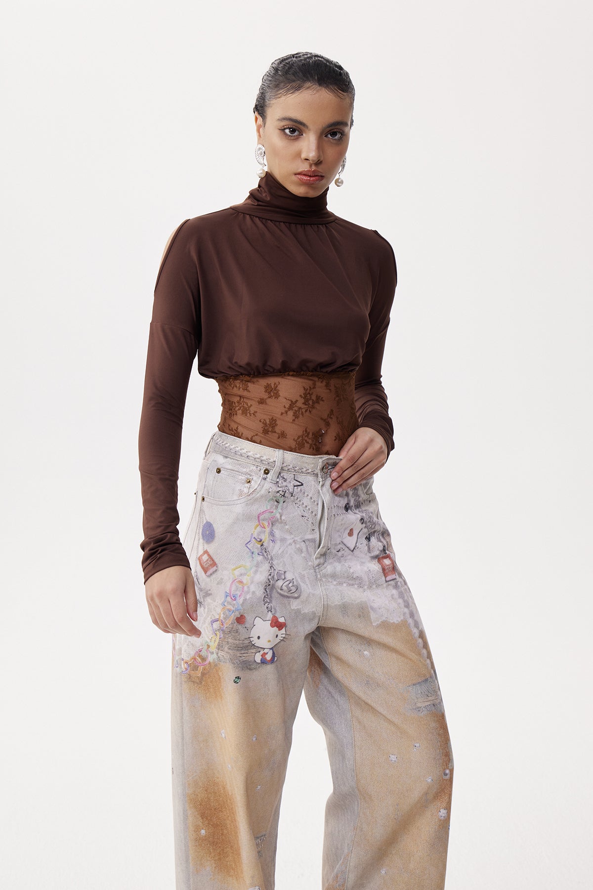 Desideratus Deconstruct Cutout Lace Top In Brown