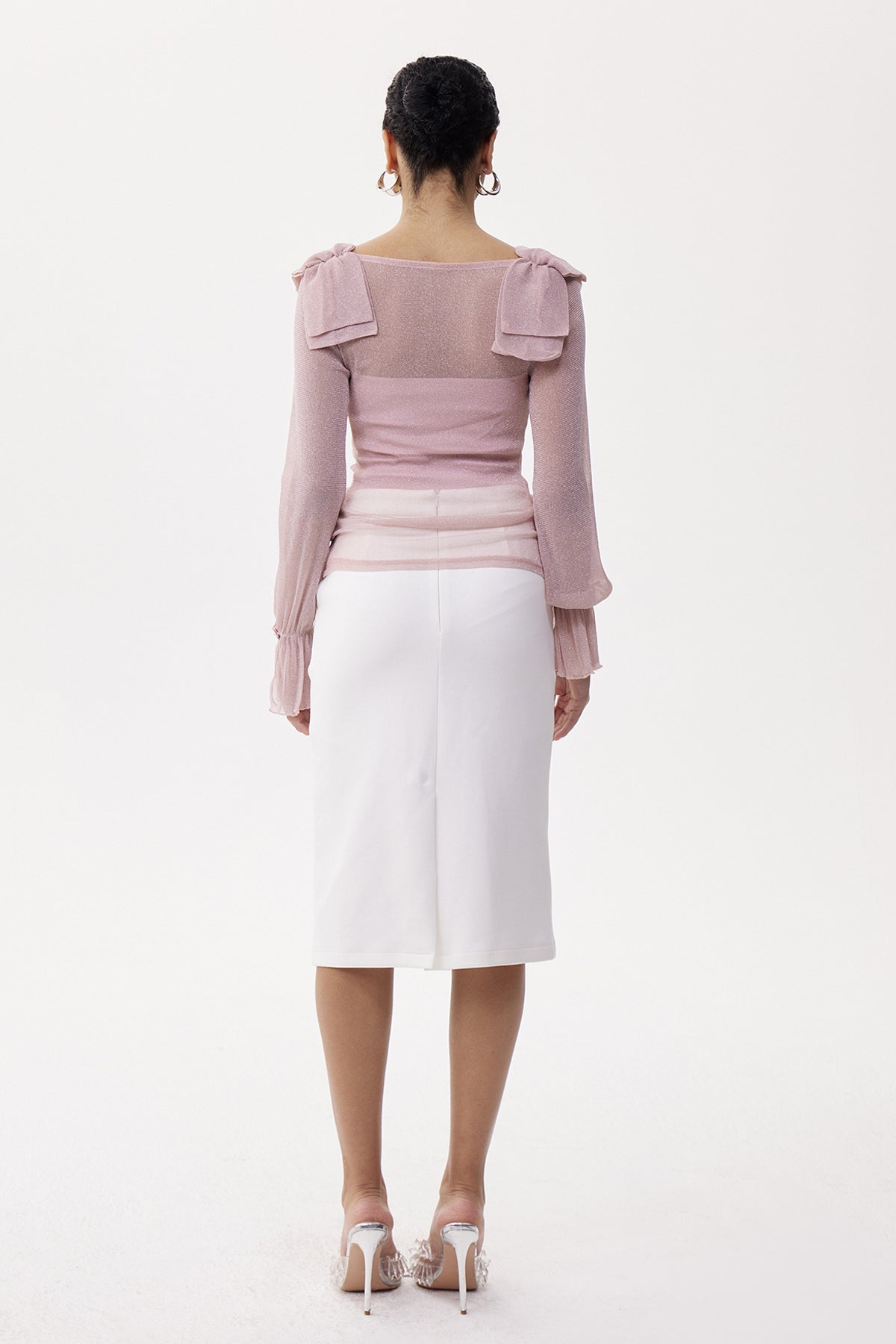 Desideria Cowl Neck Glitter Ruch Top In Pink