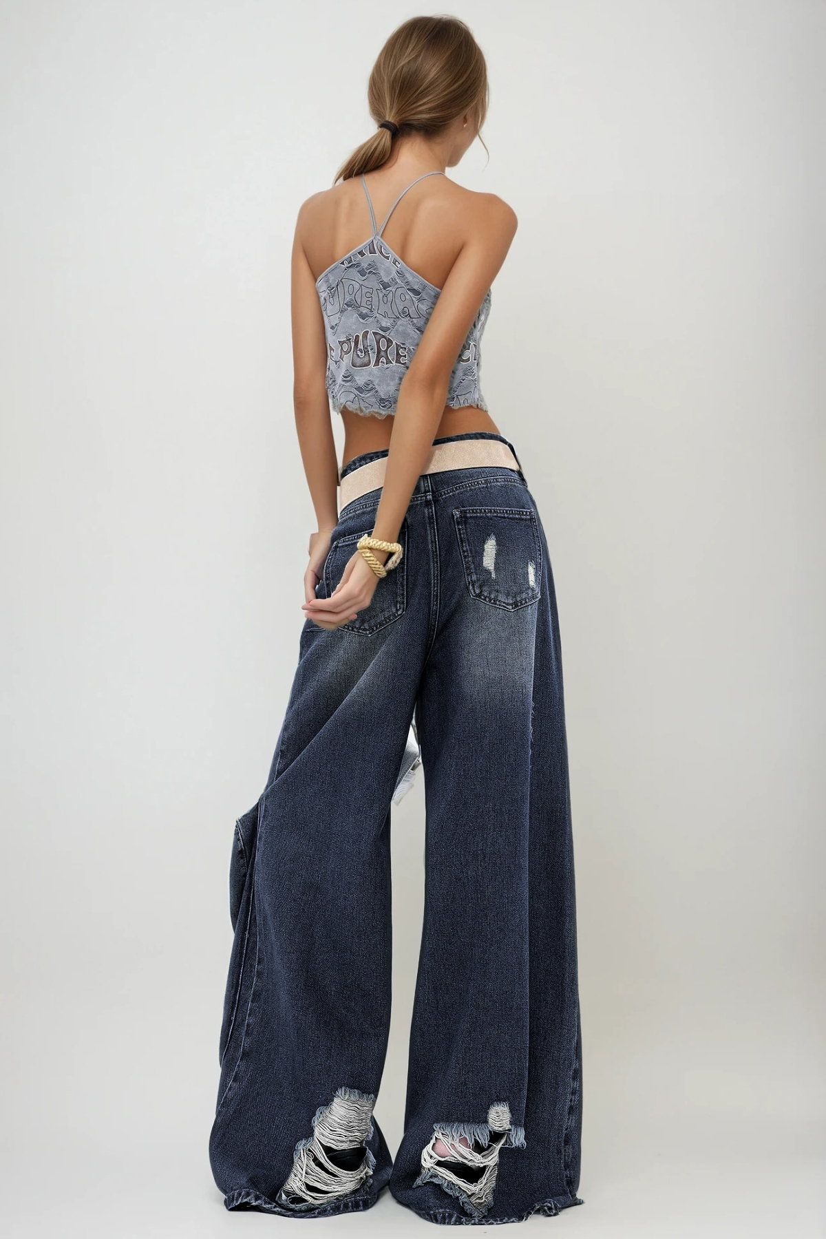 Dessislava Fringe Ripped Barrel Jeans