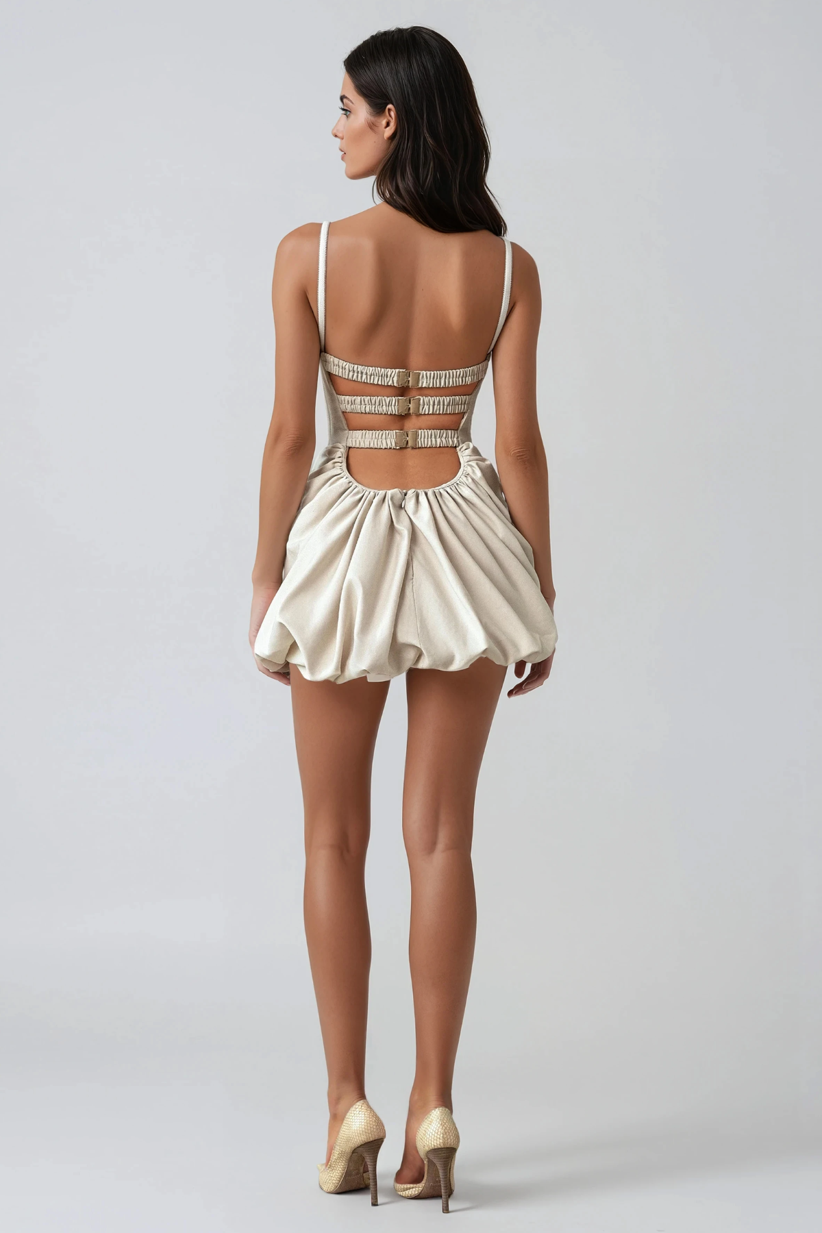 Destiney Spaghetti Corset Ruch Mini Dress