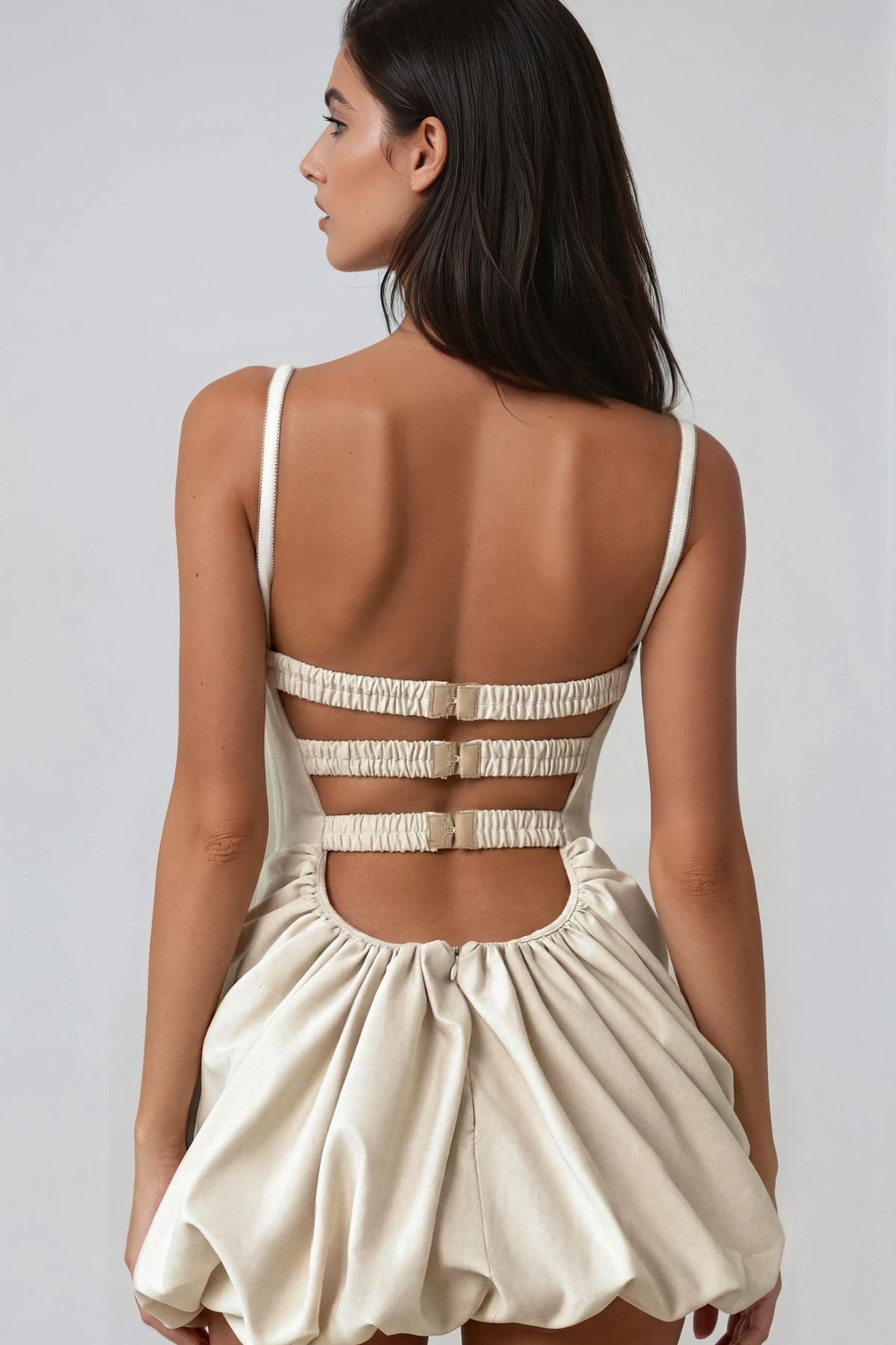 Destiney Spaghetti Corset Ruch Mini Dress