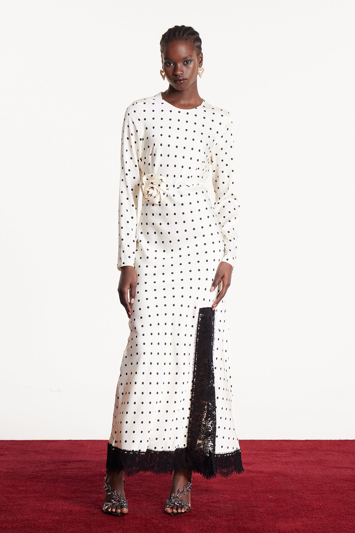 Devonte Dot Flower Lace Maxi Dress In White