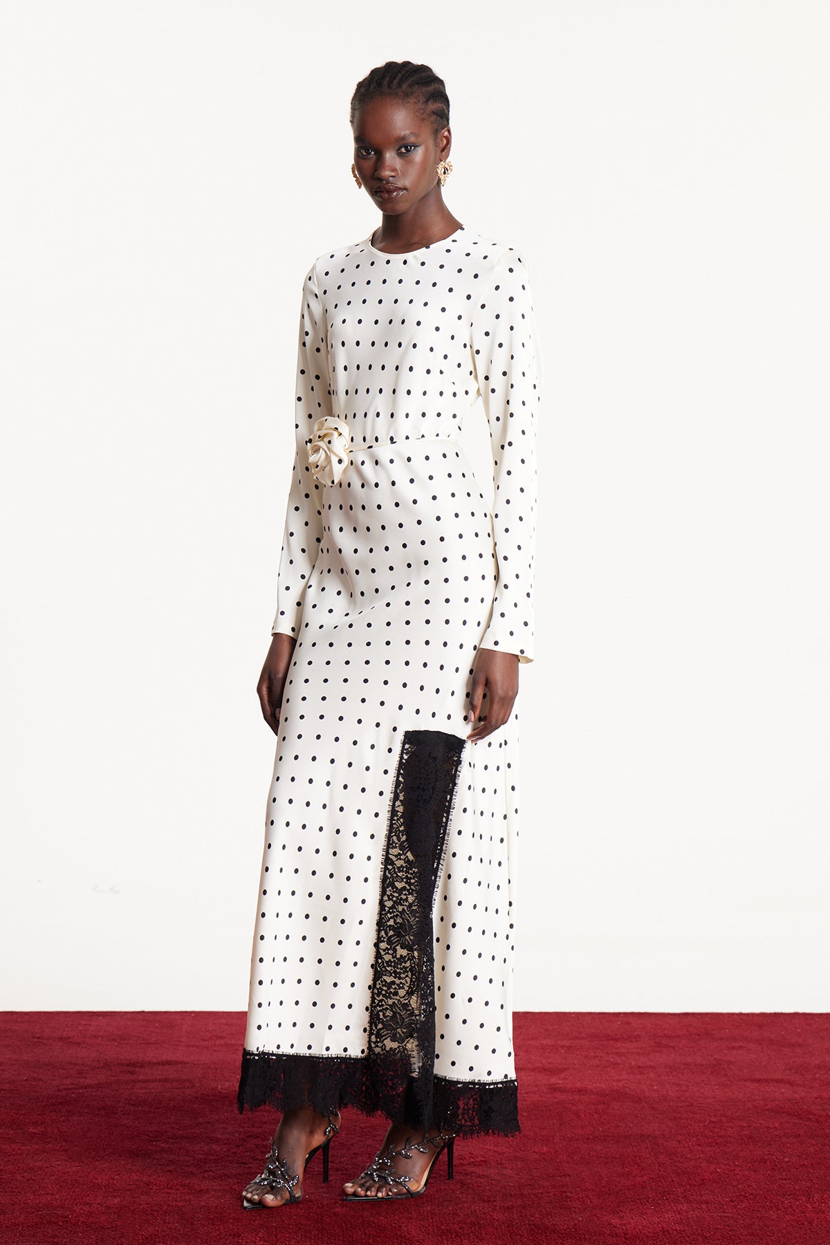 Devonte Dot Flower Lace Maxi Dress In White