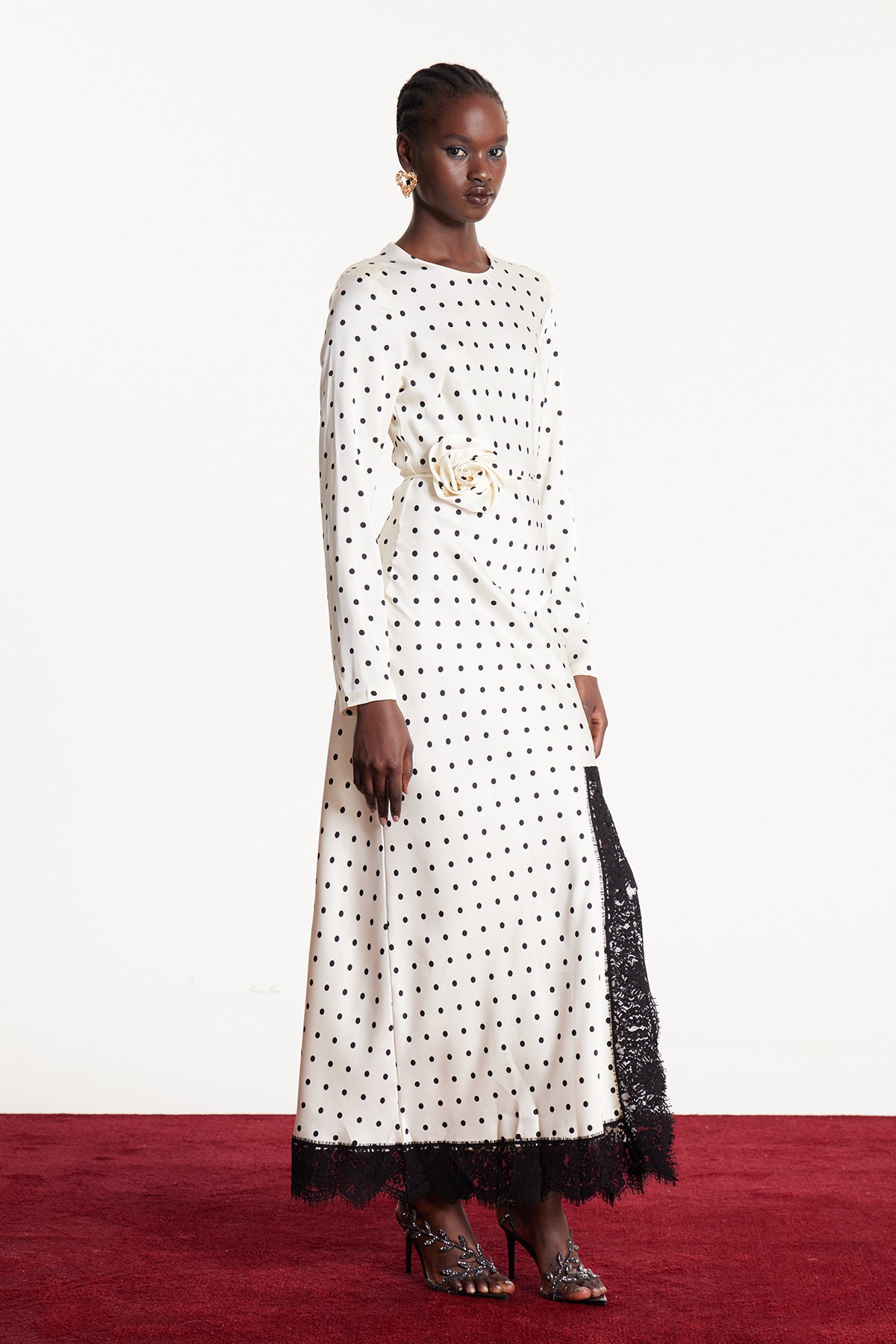 Devonte Dot Flower Lace Maxi Dress In White