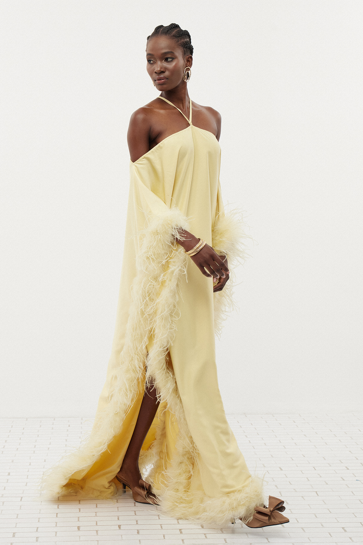 Dhruva Halter Neck Feather Maxi Dress