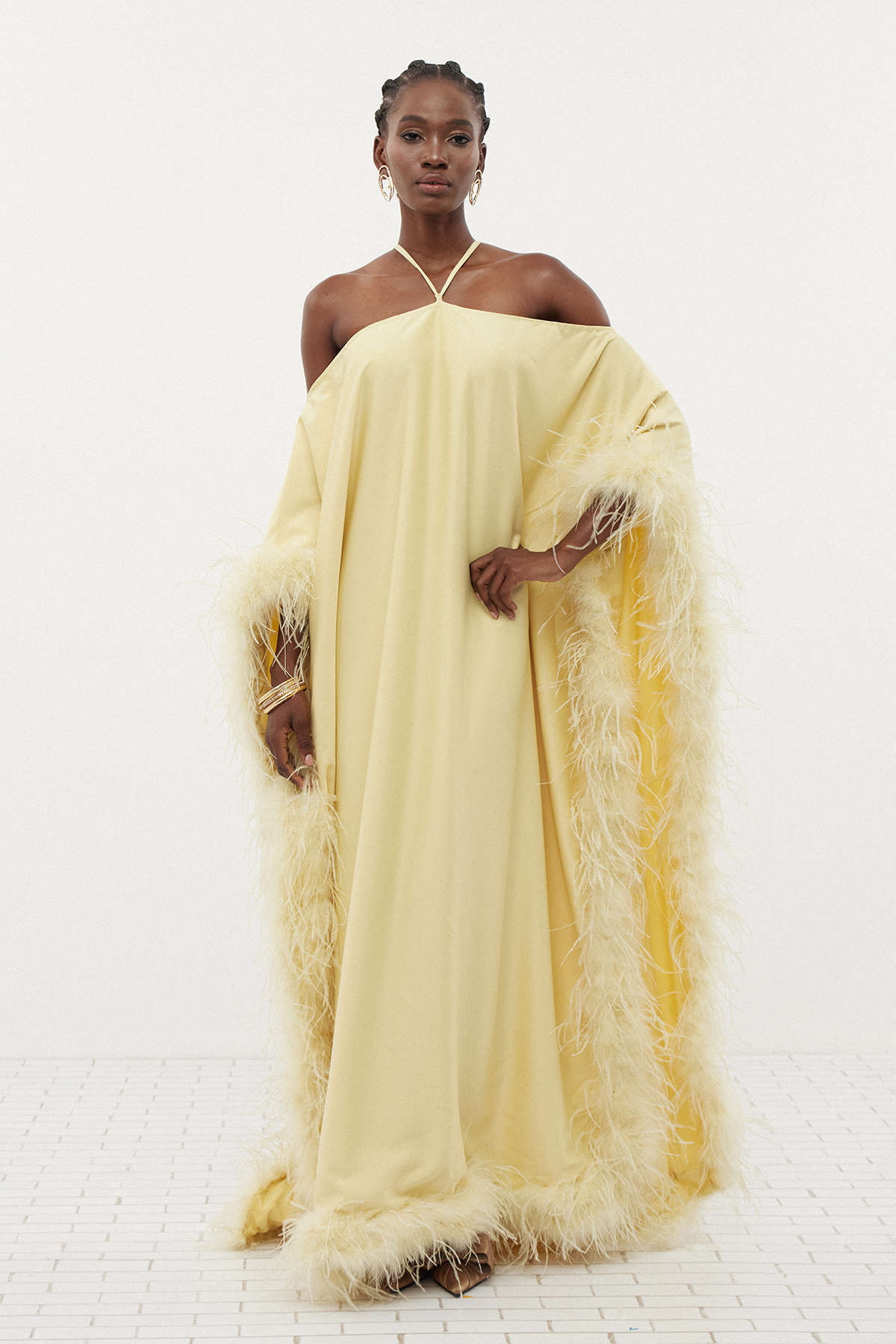 Dhruva Halter Neck Feather Maxi Dress