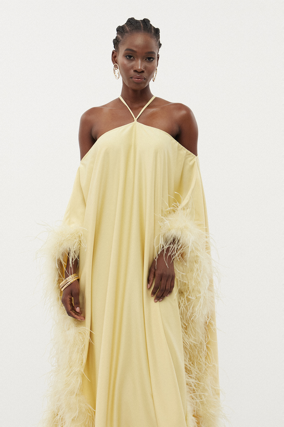 Dhruva Halter Neck Feather Maxi Dress