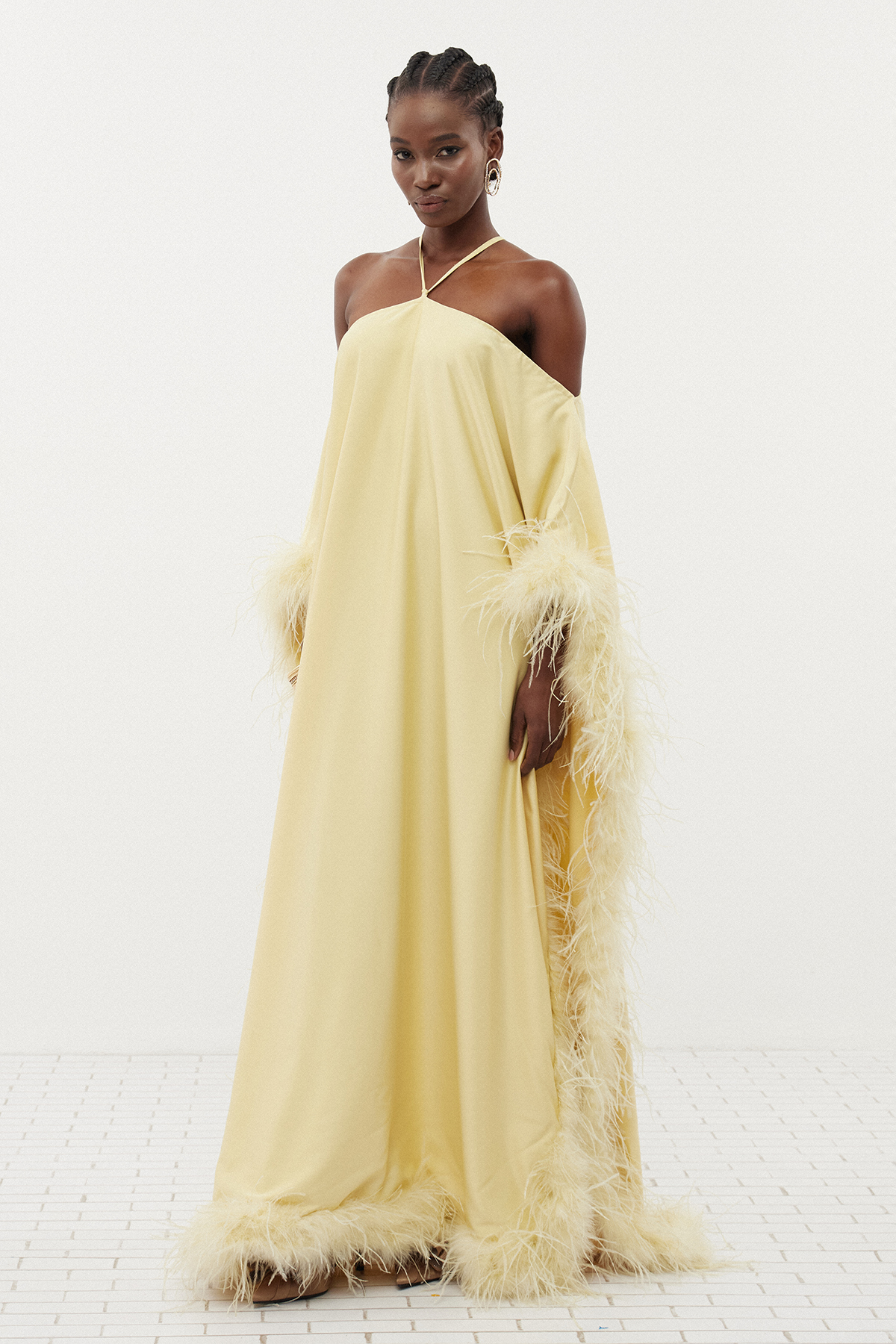 Dhruva Halter Neck Feather Maxi Dress
