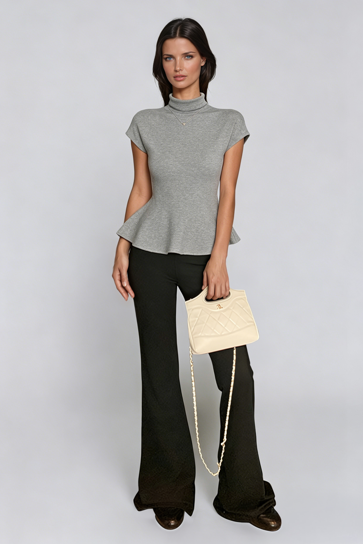 Diadoumenos High Neck Bodycon Ruffle Top In Grey
