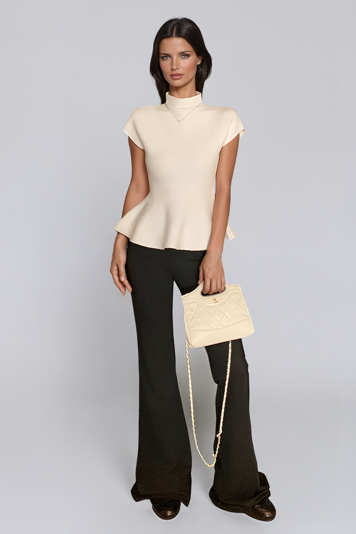 Diadoumenos High Neck Bodycon Ruffle Top In White