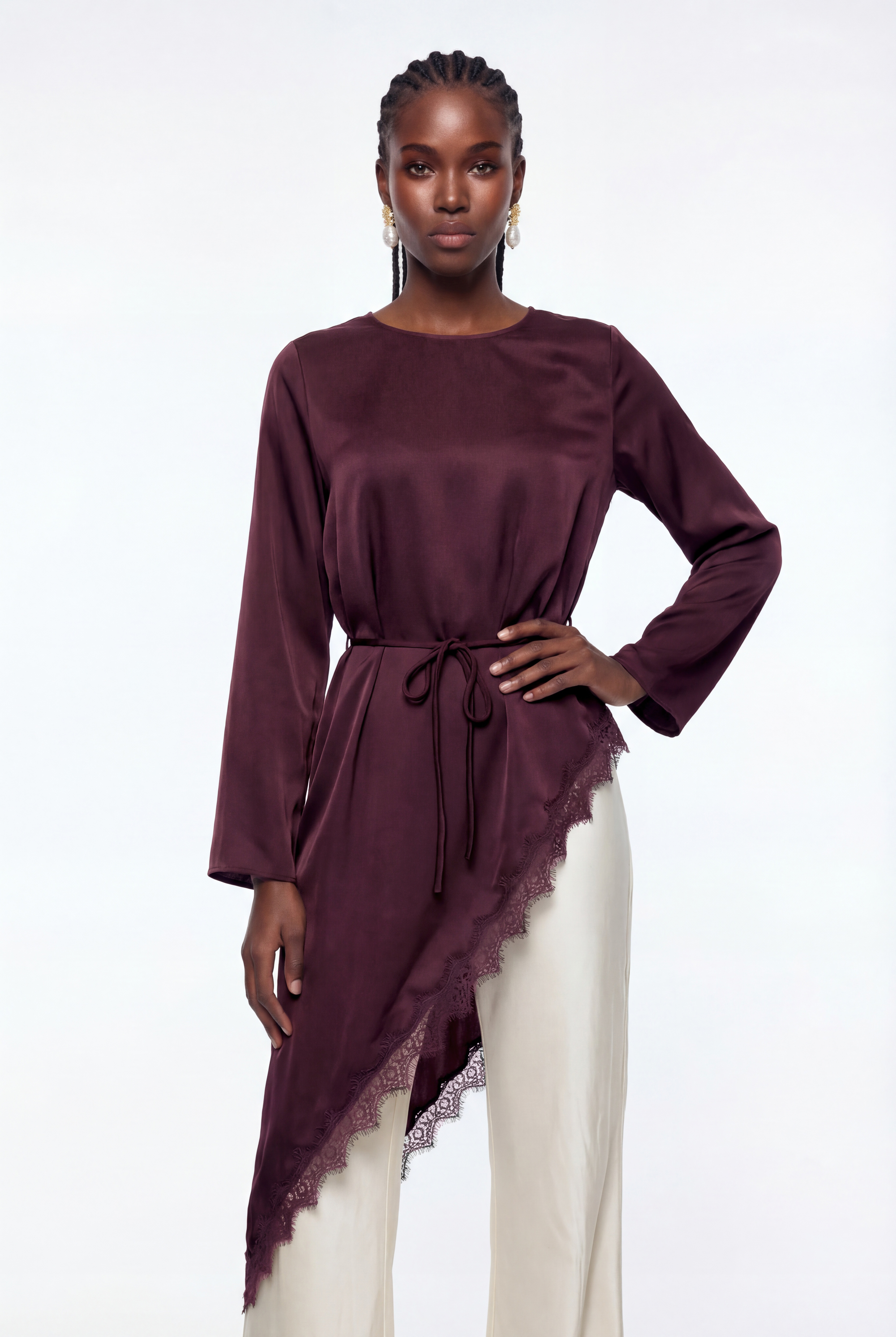 Diamanda Asymmetric Lace Top In Red