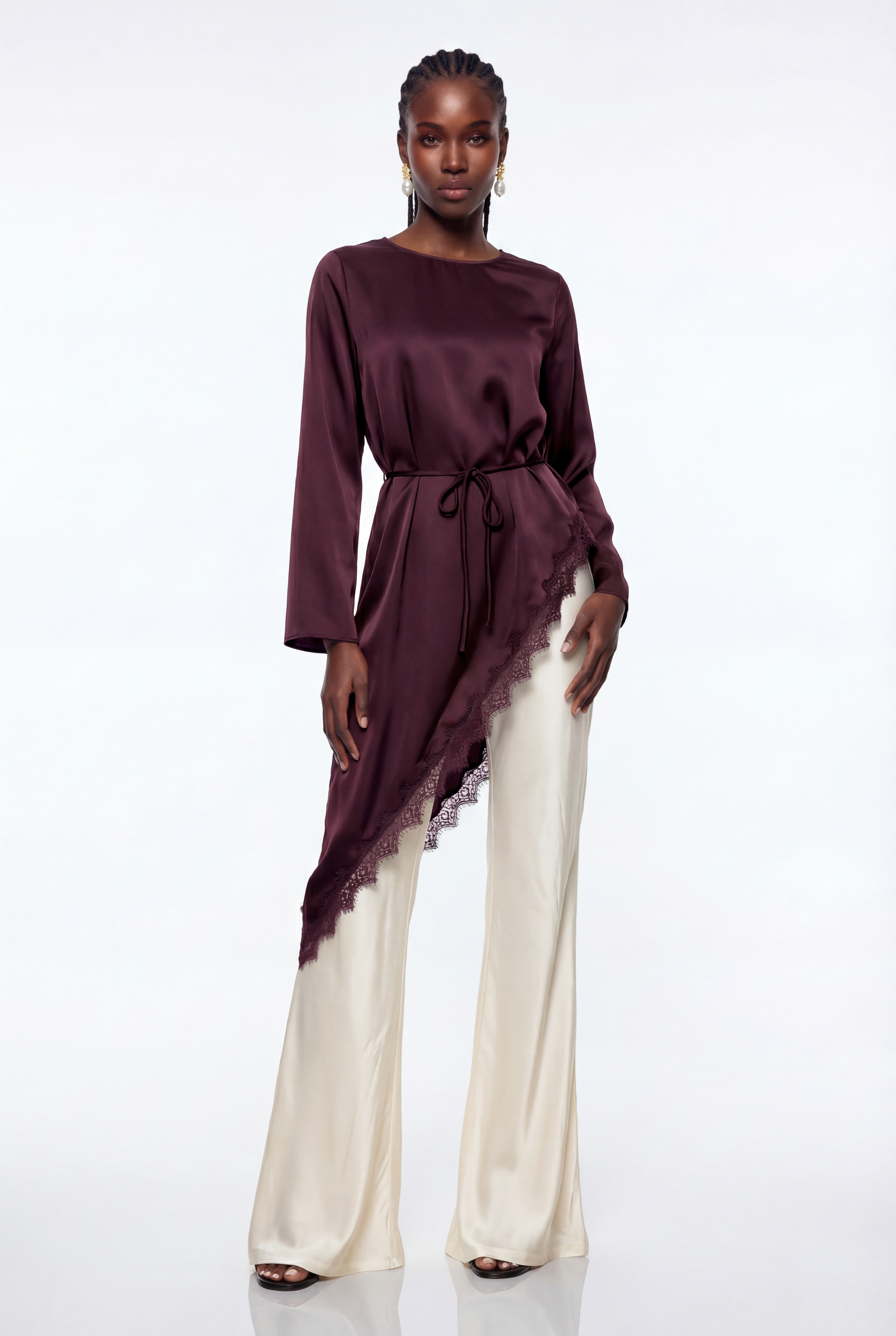 Diamanda Asymmetric Lace Top In Red