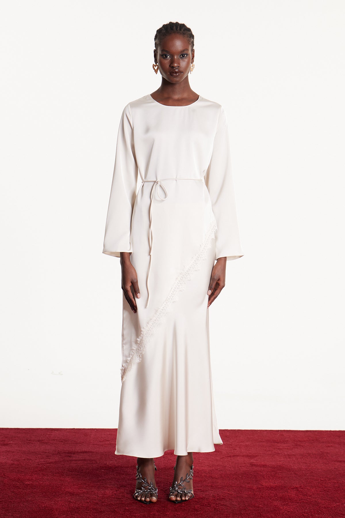 Diamanda Asymmetric Lace Top In White