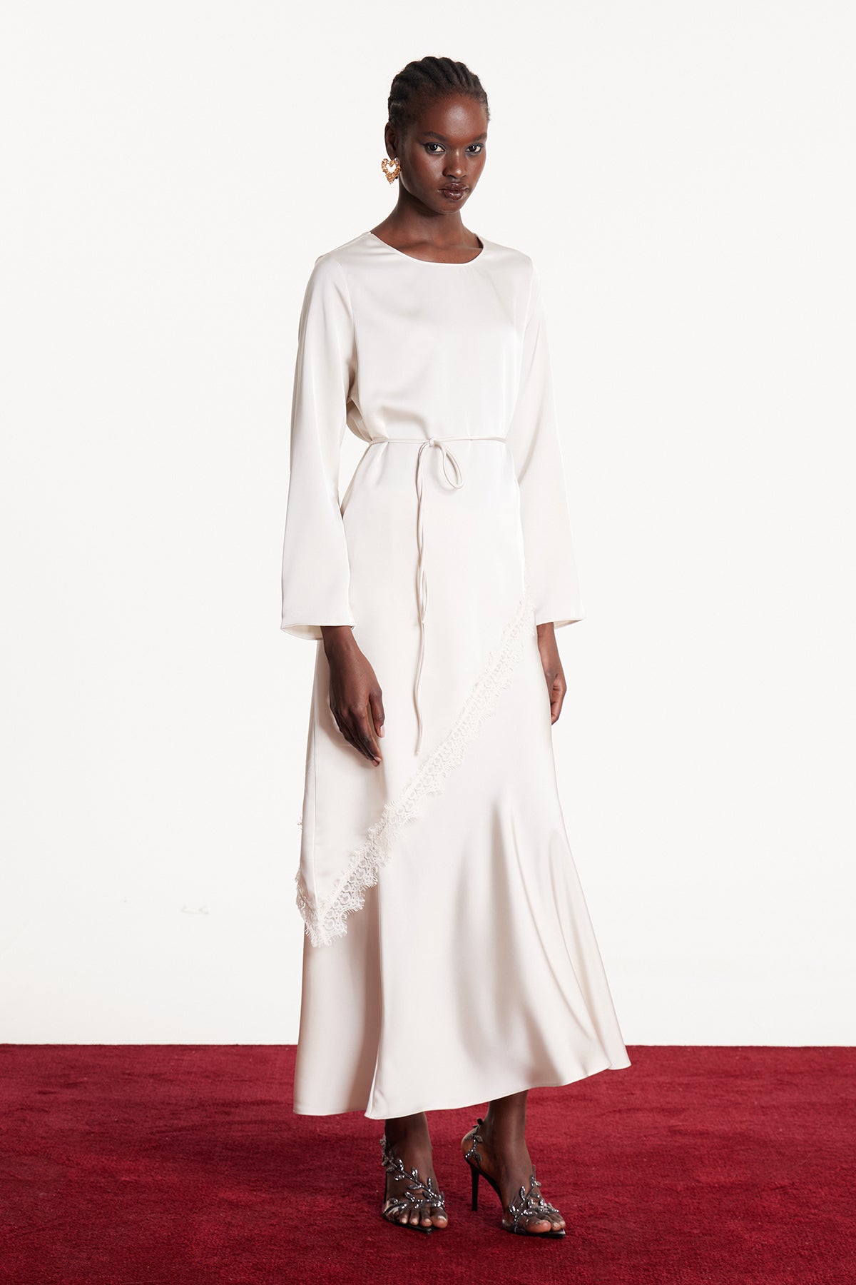 Diamanda Asymmetric Lace Top In White