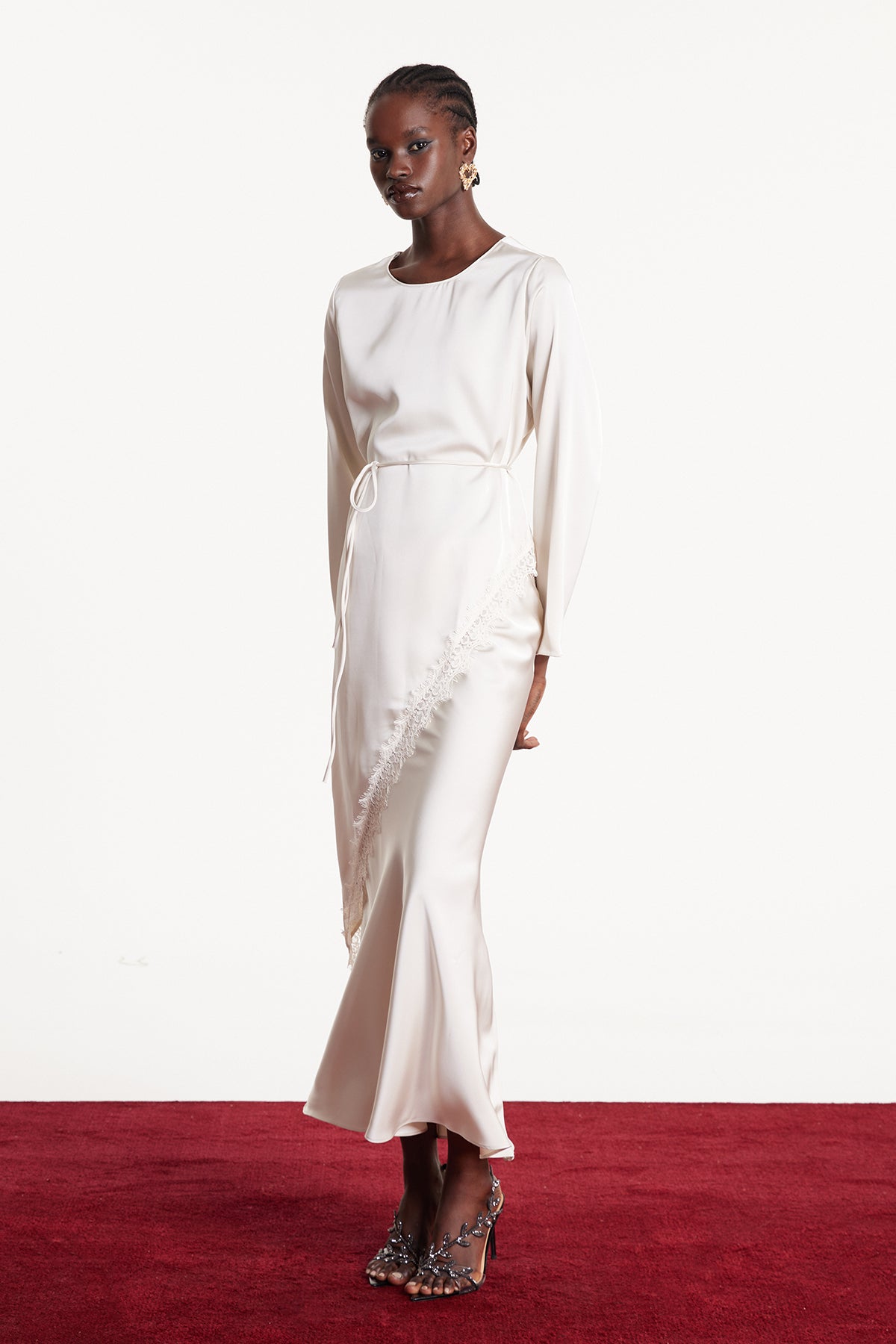 Diamanda Asymmetric Lace Top In White