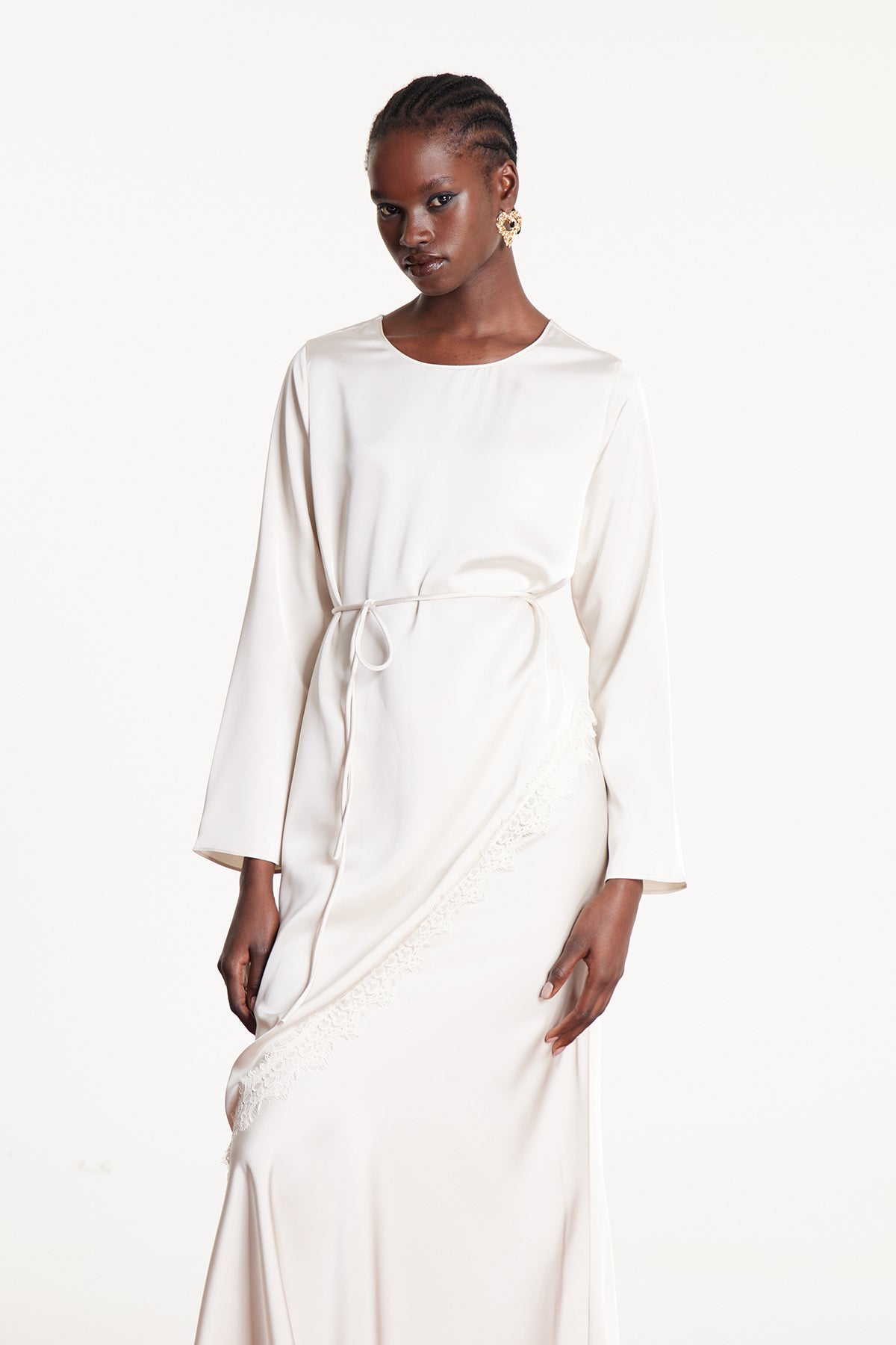 Diamanda Asymmetric Lace Top In White