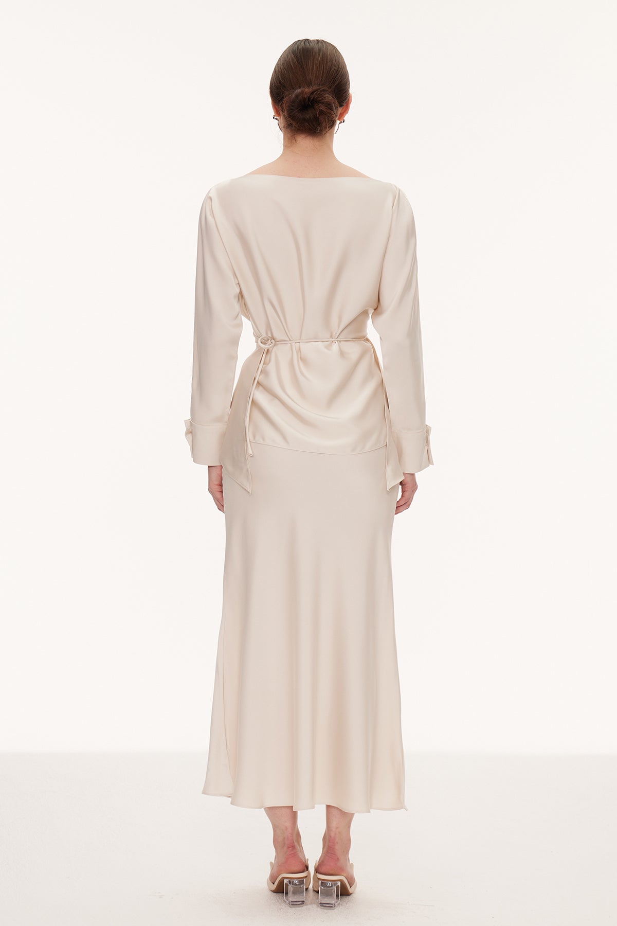 Diamantina Long Sleeve Ruch Skirt Set In White