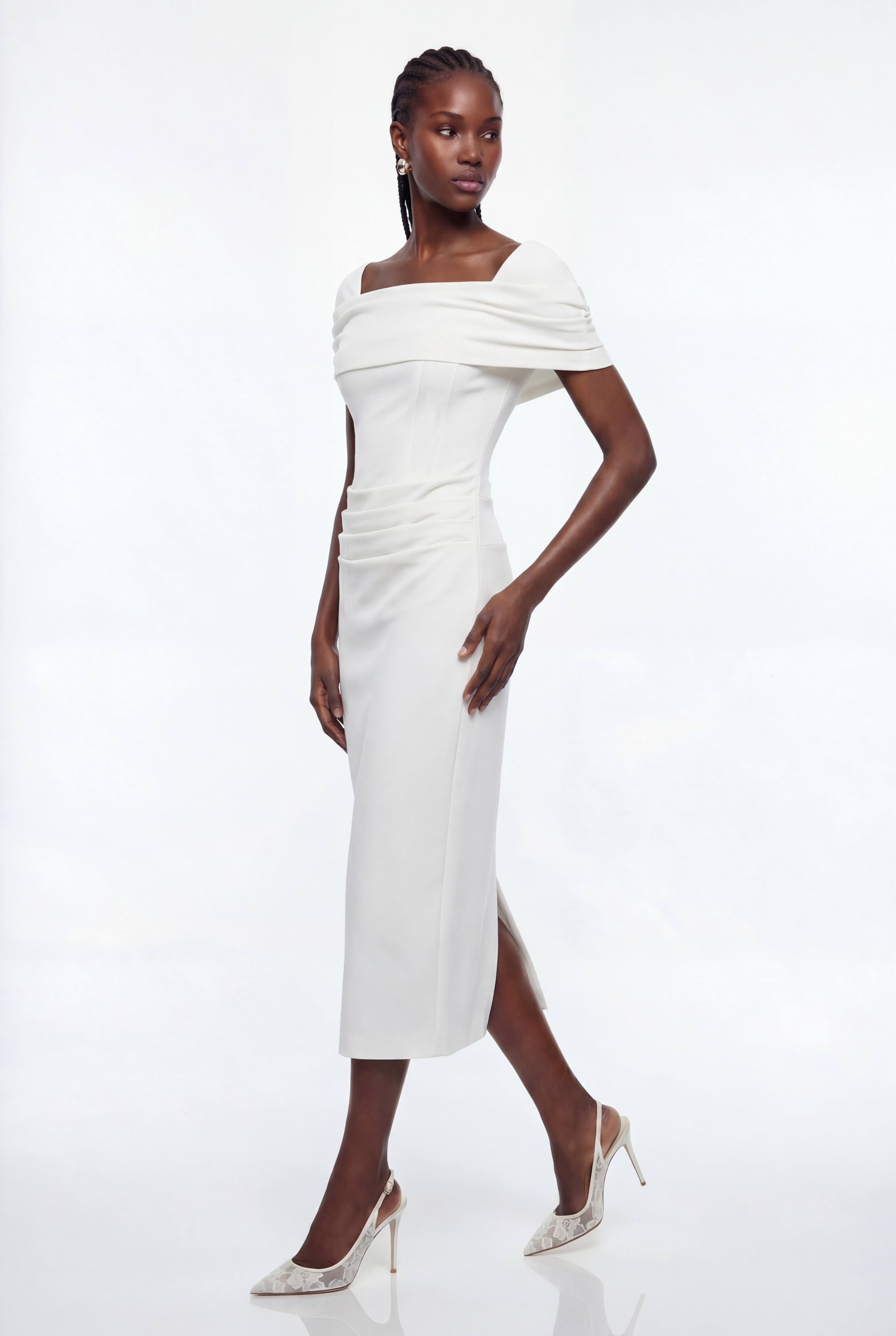 Diamantis Off Shoulder Ruch Maxi Dress