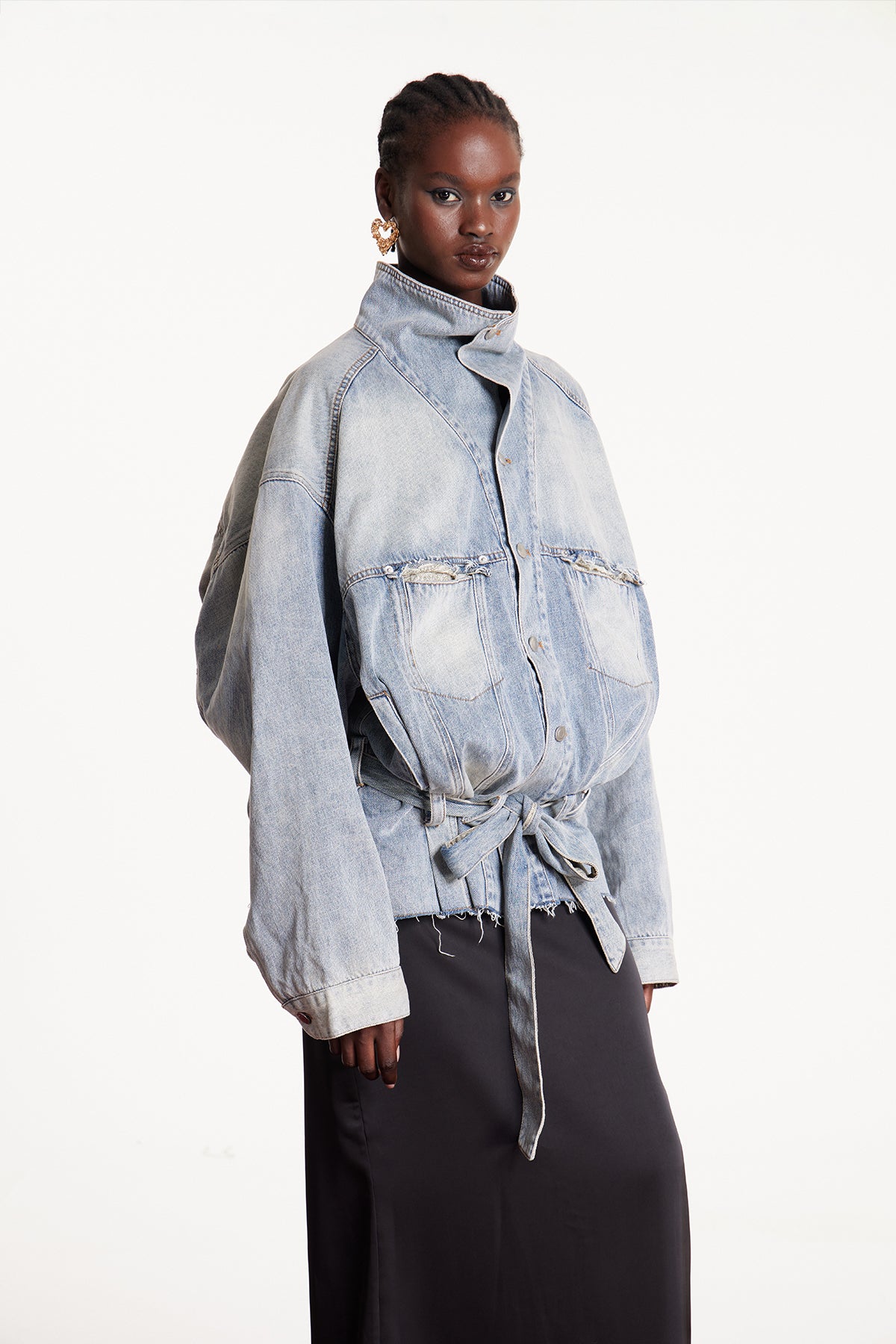 Dianna Tie Up Bleached Denim Jacket