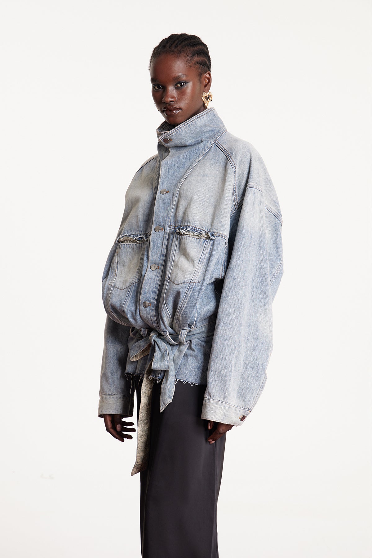 Dianna Tie Up Bleached Denim Jacket