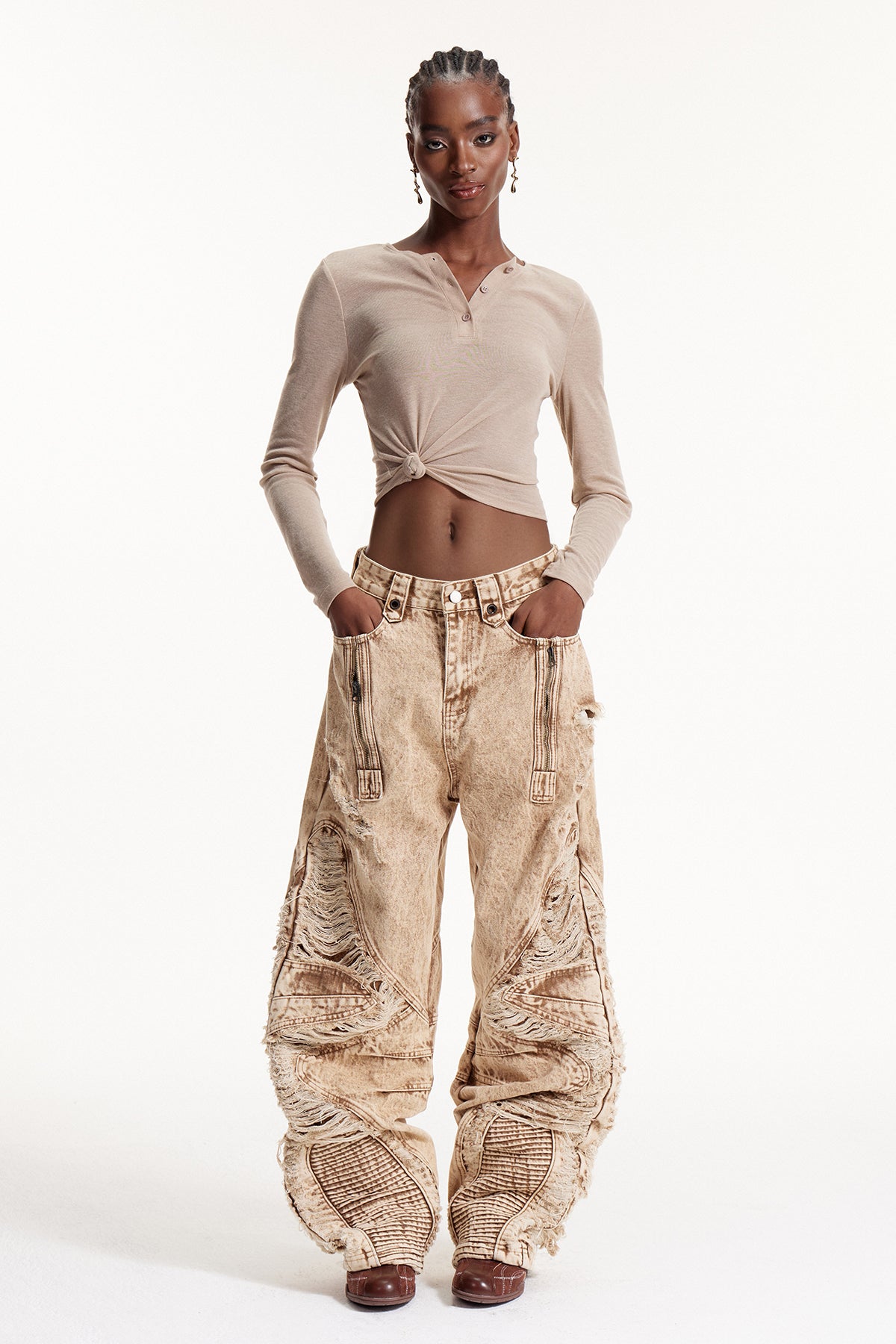 Dimitar Ripped Zipper Jeans