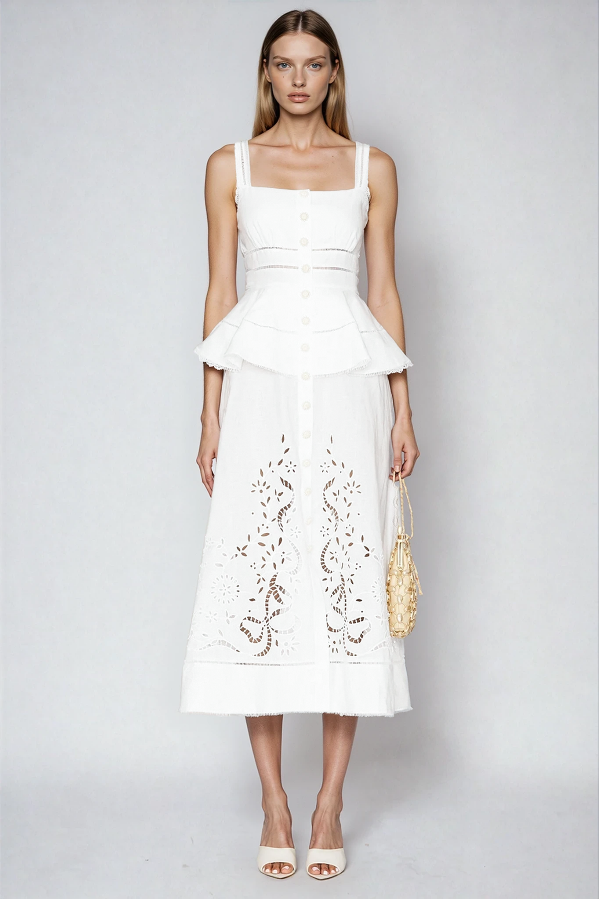 Dinis Cutout Ruffle Midi Dress