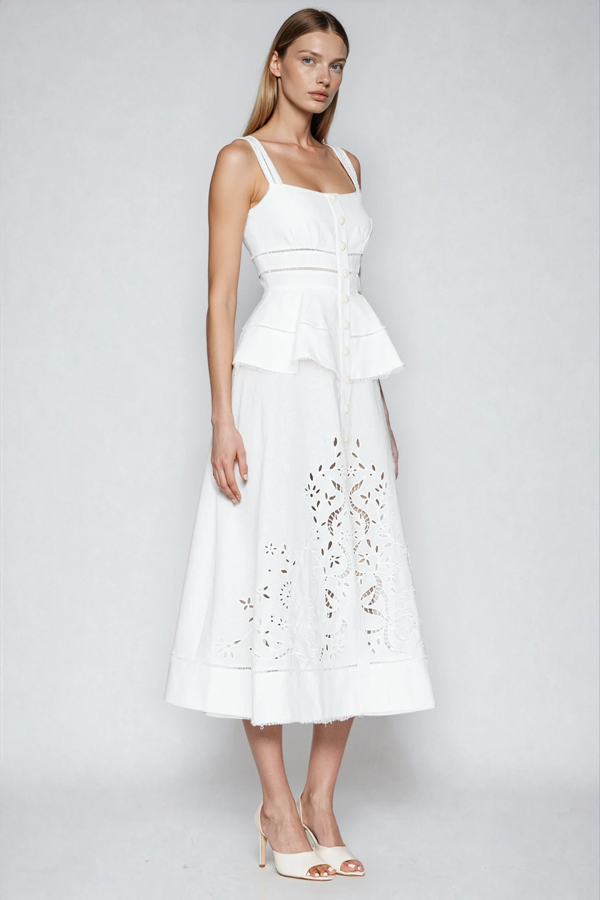 Dinis Cutout Ruffle Midi Dress