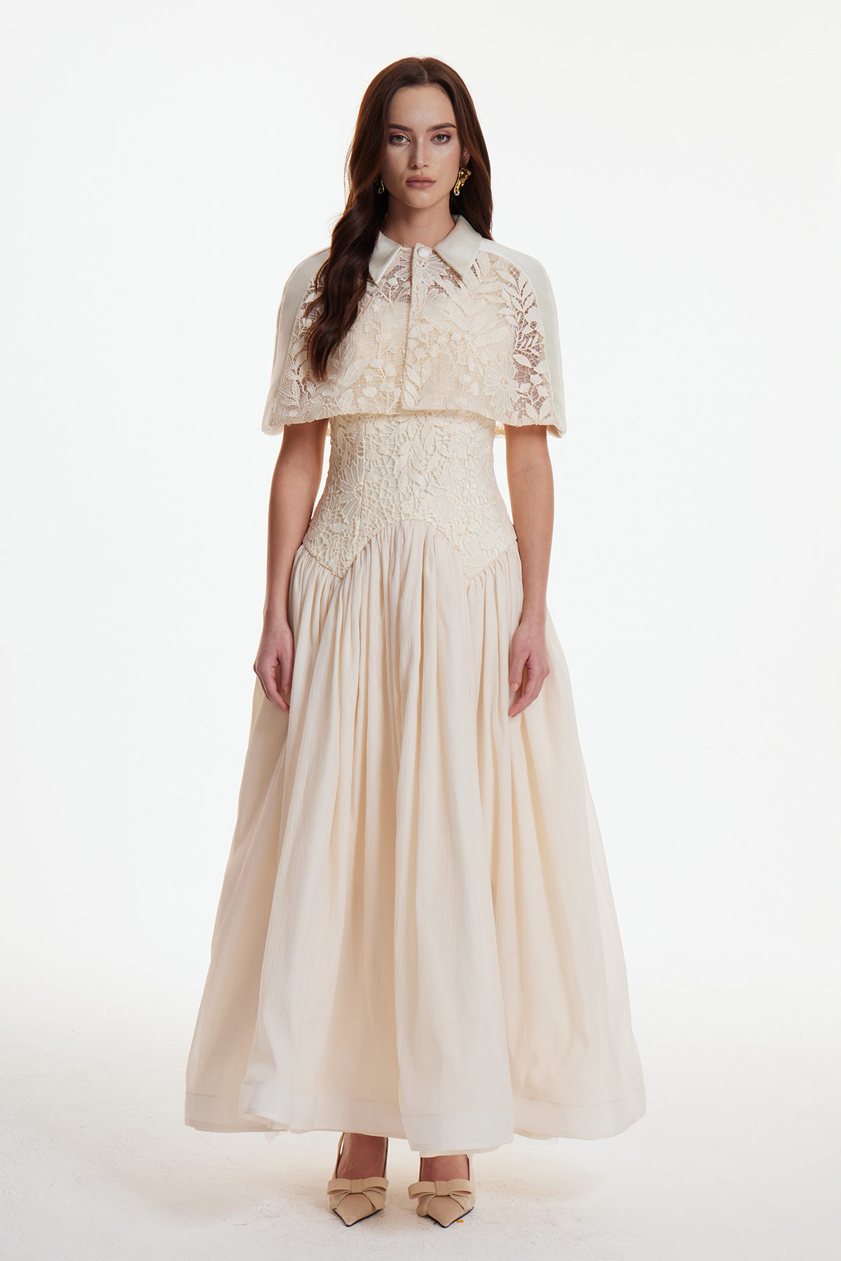 Diodato Floral Shawl Mesh Maxi Dress