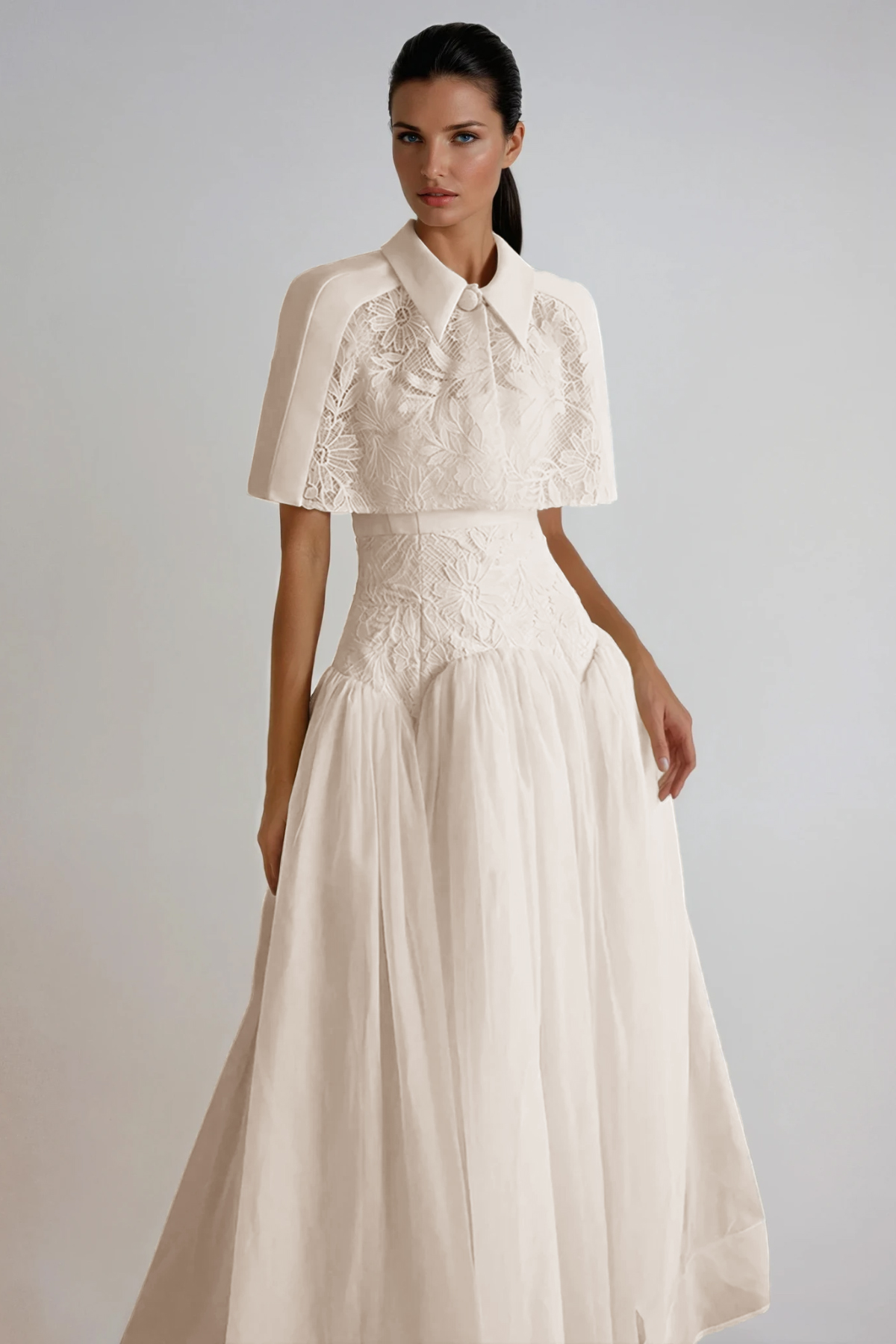 Diodato Floral Shawl Mesh Maxi Dress