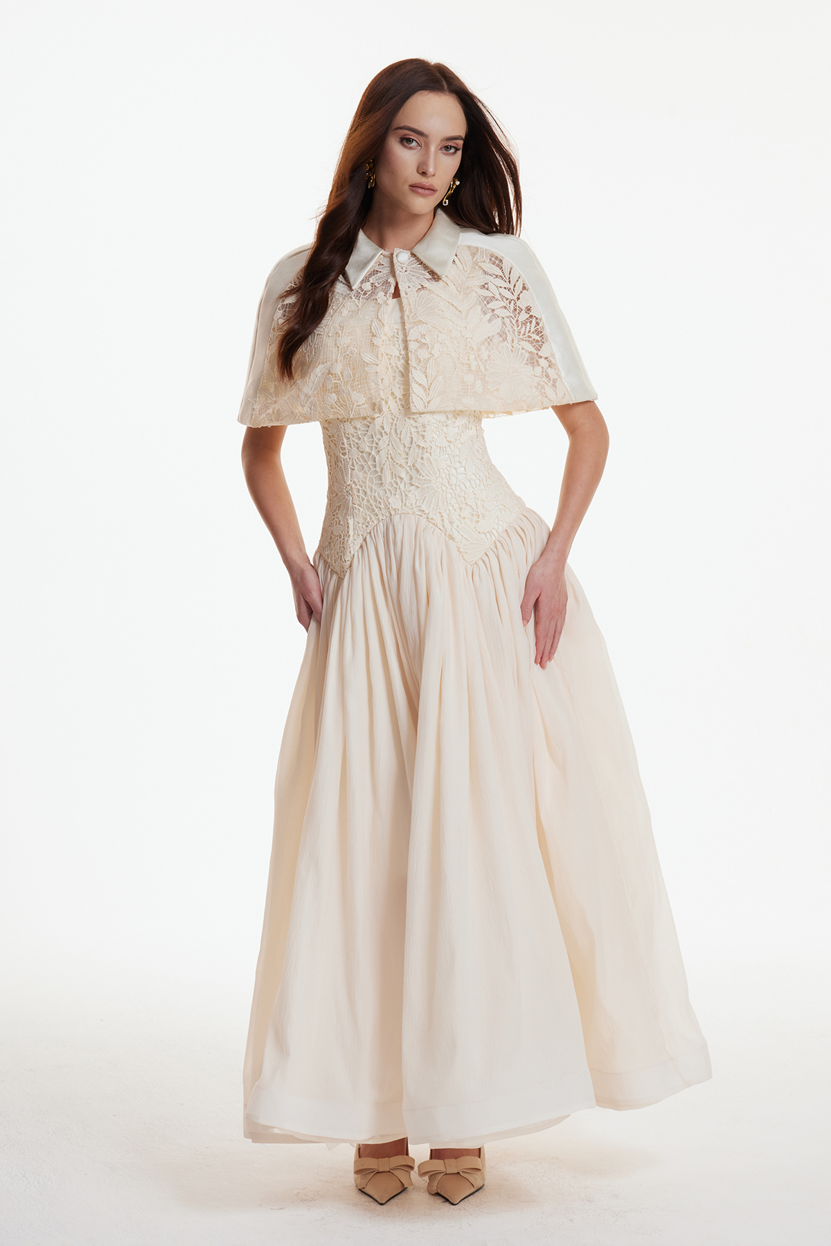 Diodato Floral Shawl Mesh Maxi Dress