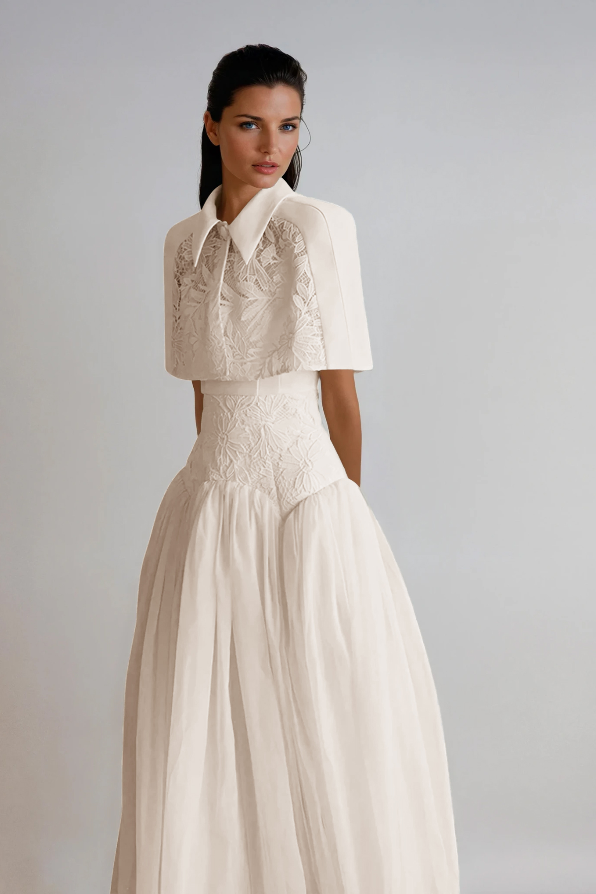 Diodato Floral Shawl Mesh Maxi Dress