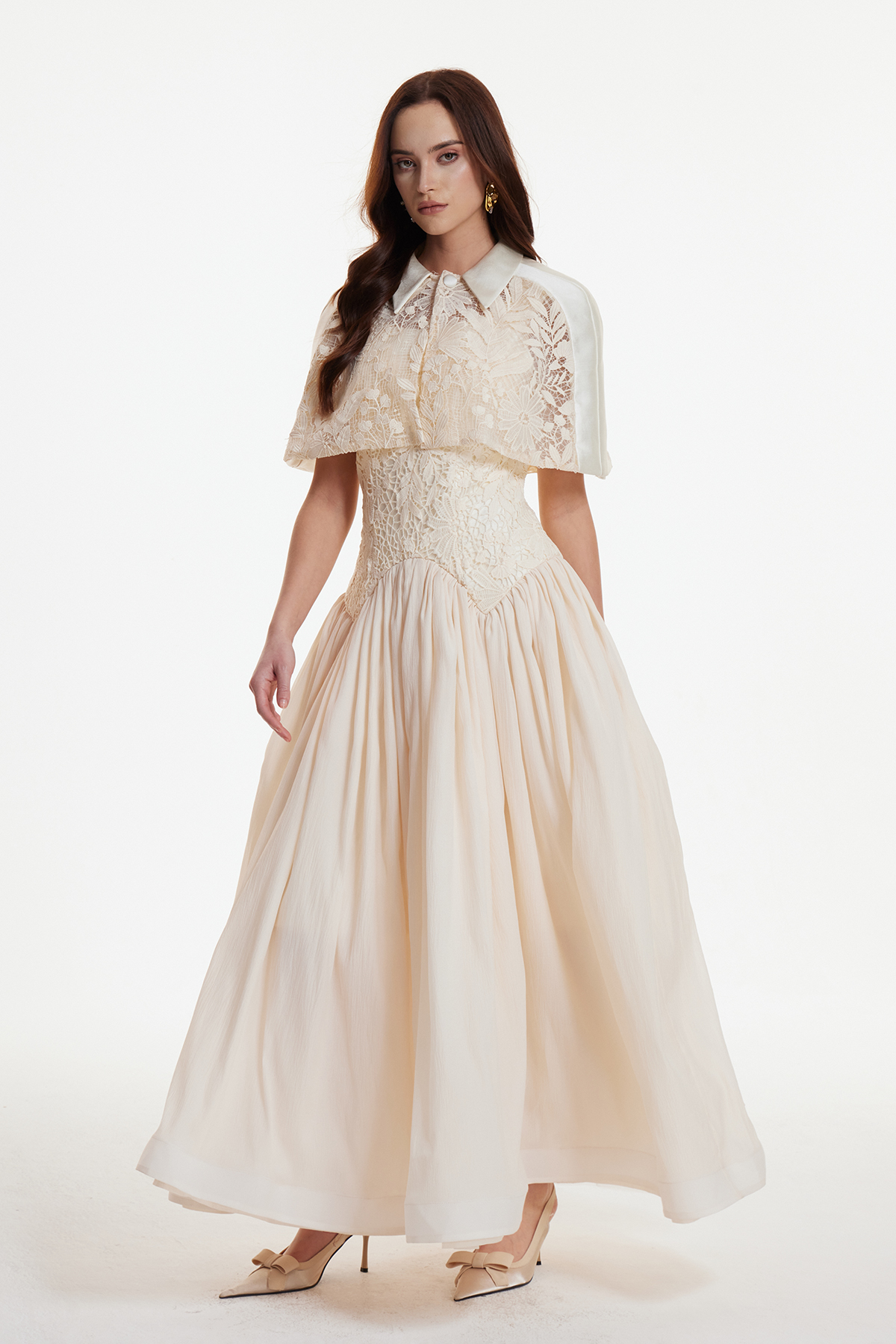 Diodato Floral Shawl Mesh Maxi Dress