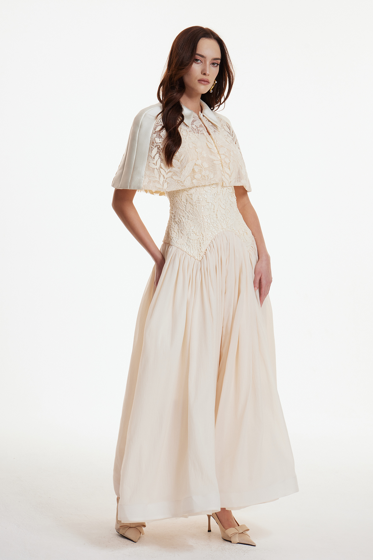 Diodato Floral Shawl Mesh Maxi Dress