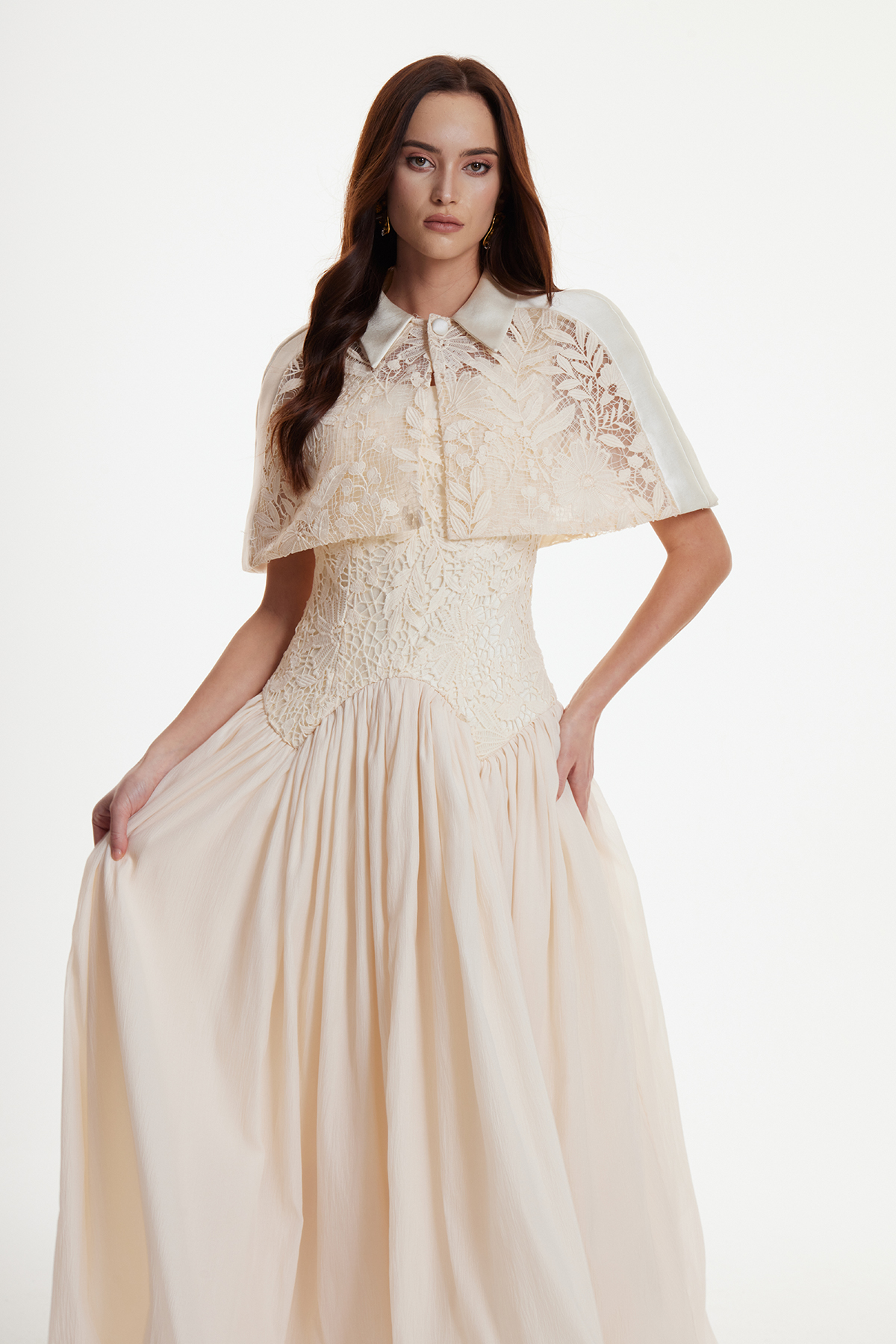 Diodato Floral Shawl Mesh Maxi Dress