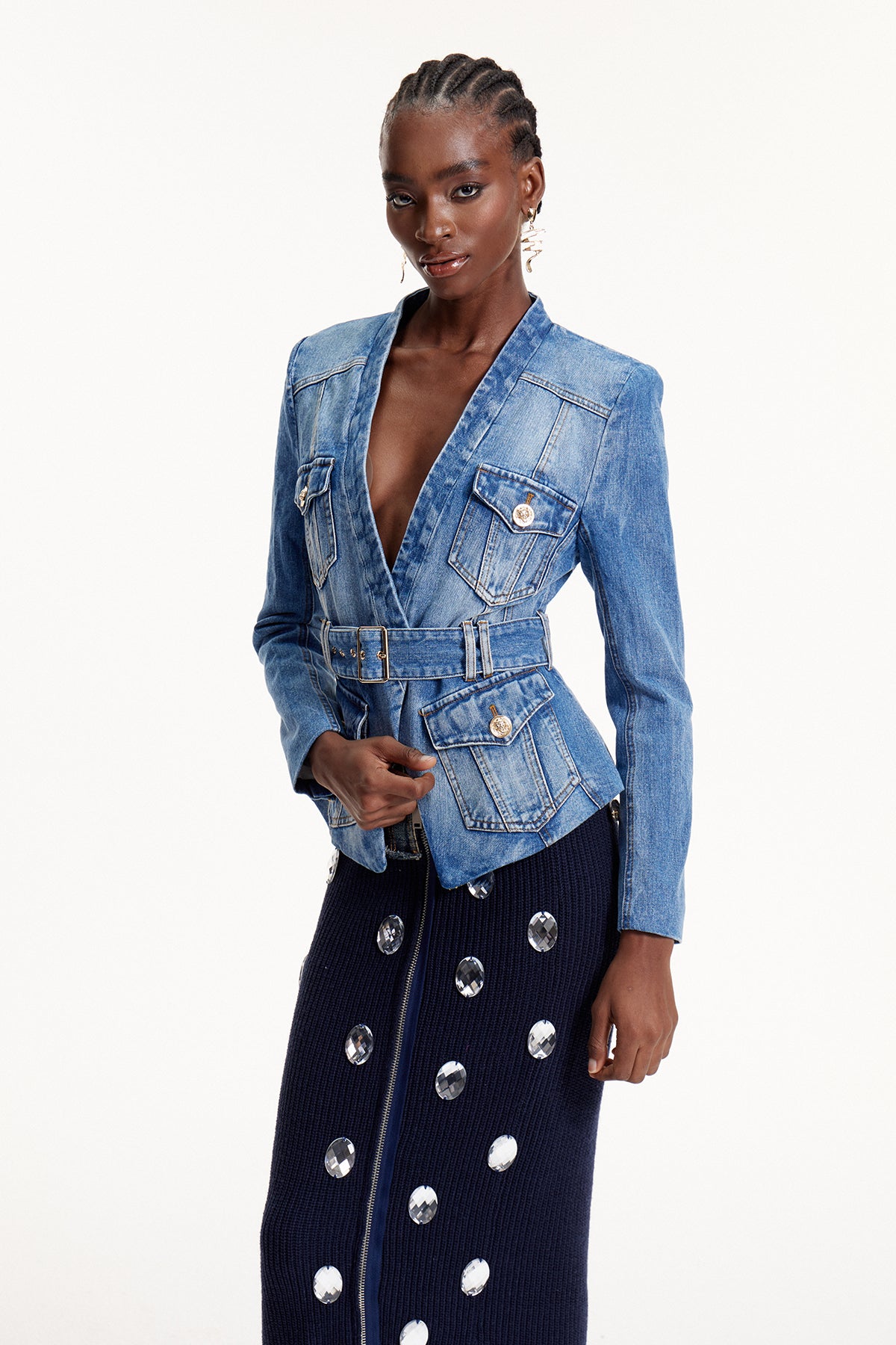 Dionysia Plunge Denim Jacket