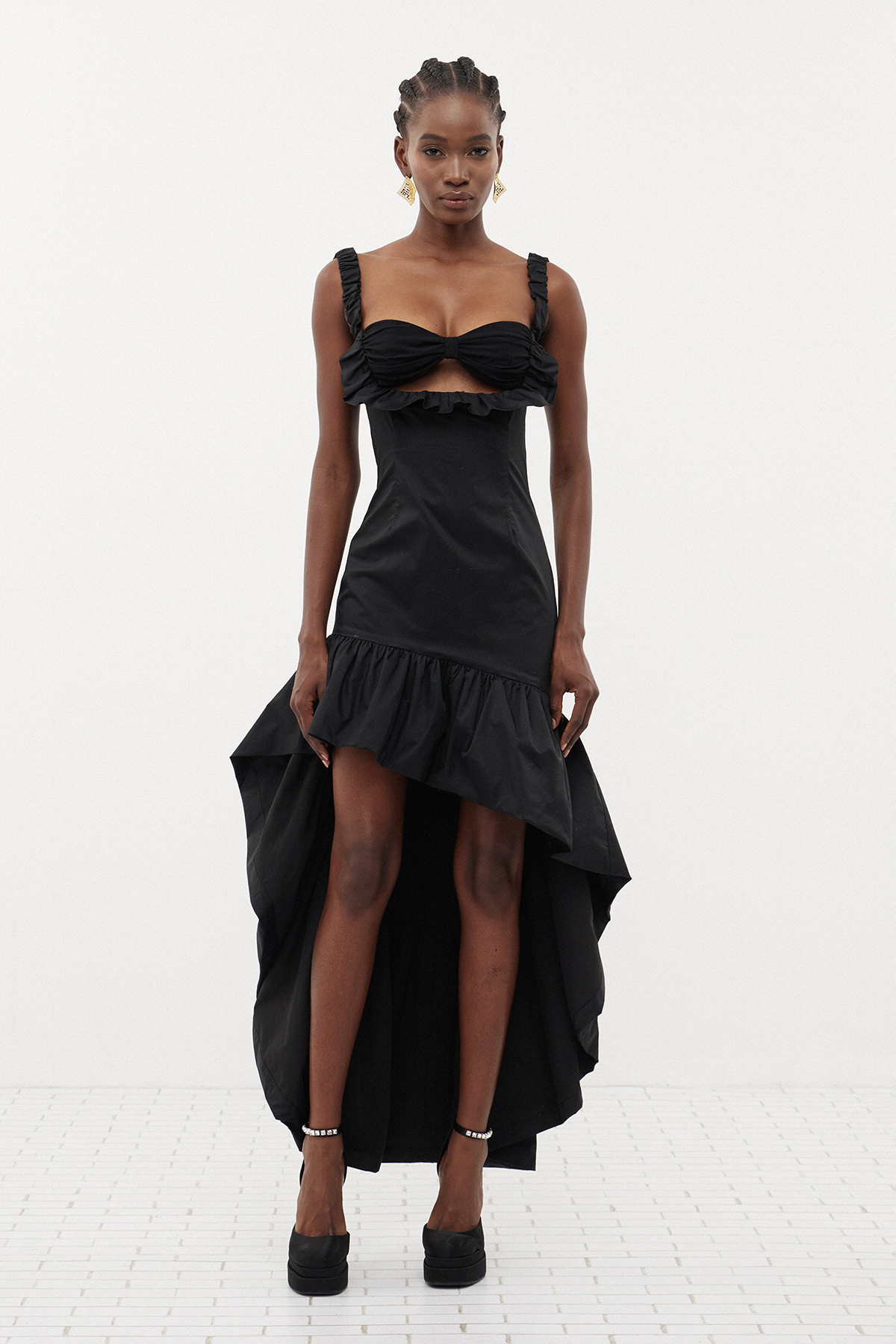 Dionysius Ruffle High Low Maxi Dress