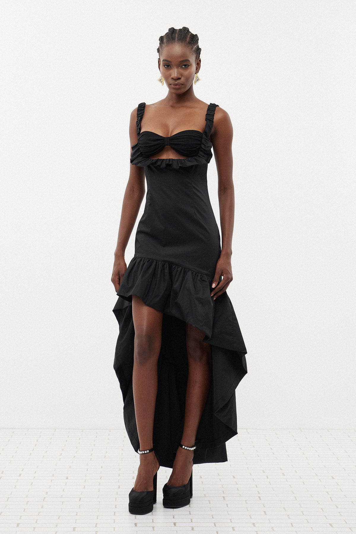 Dionysius Ruffle High Low Maxi Dress