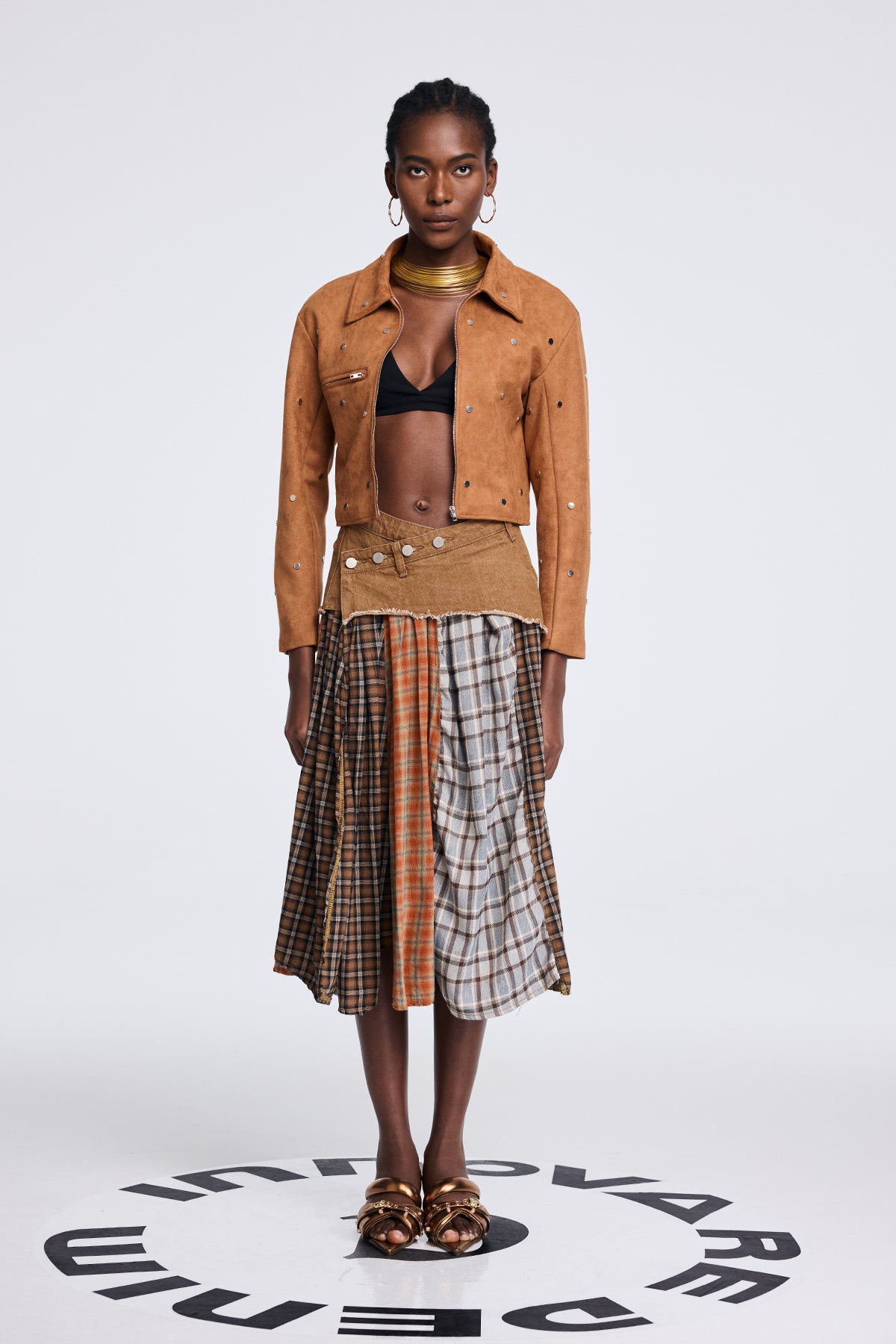 Divya Grid Ruffle Fringe Skirt