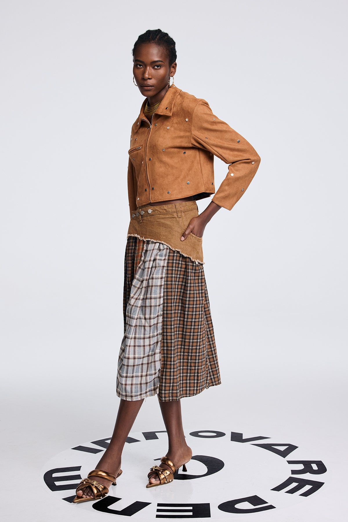 Divya Grid Ruffle Fringe Skirt