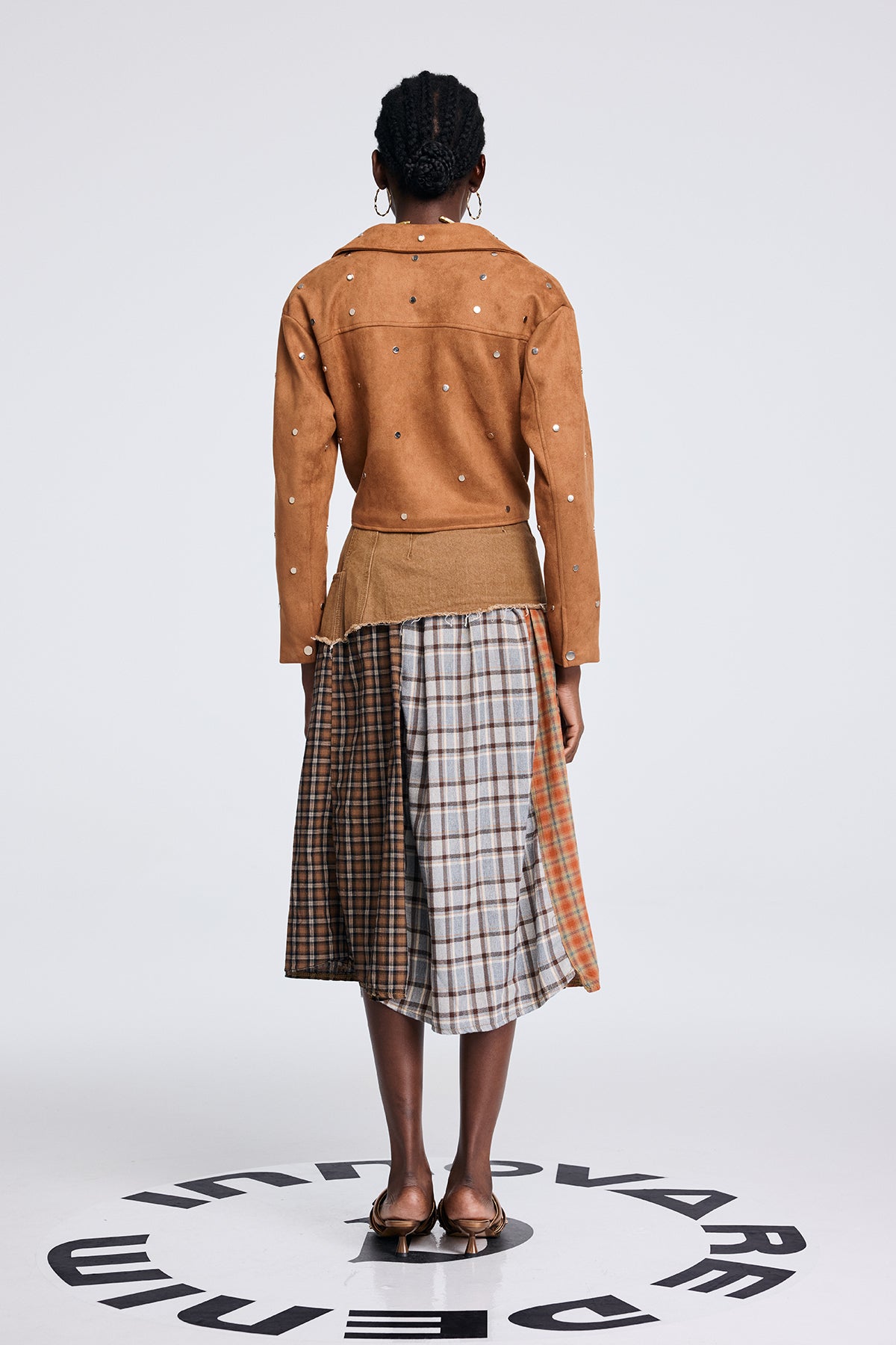 Divya Grid Ruffle Fringe Skirt