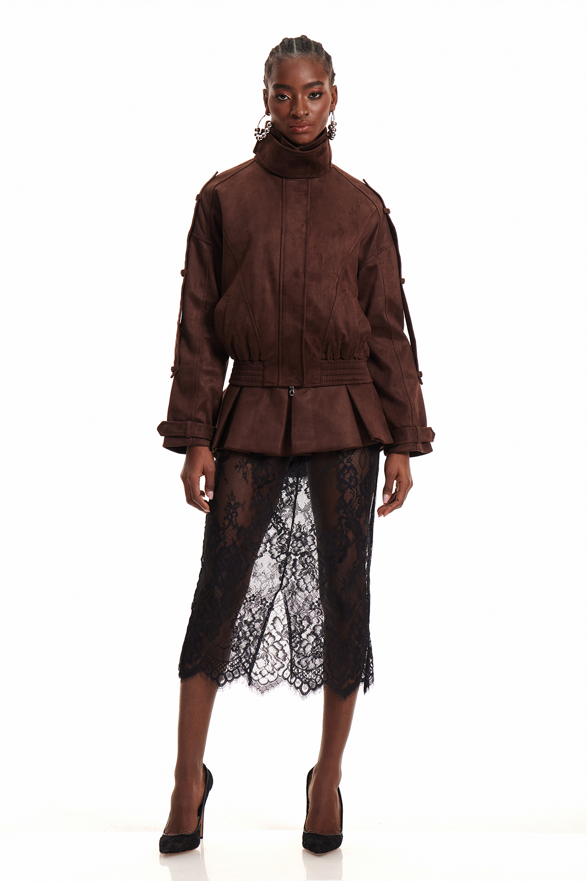 Diwata Funnel Neck Lace Skirt Set